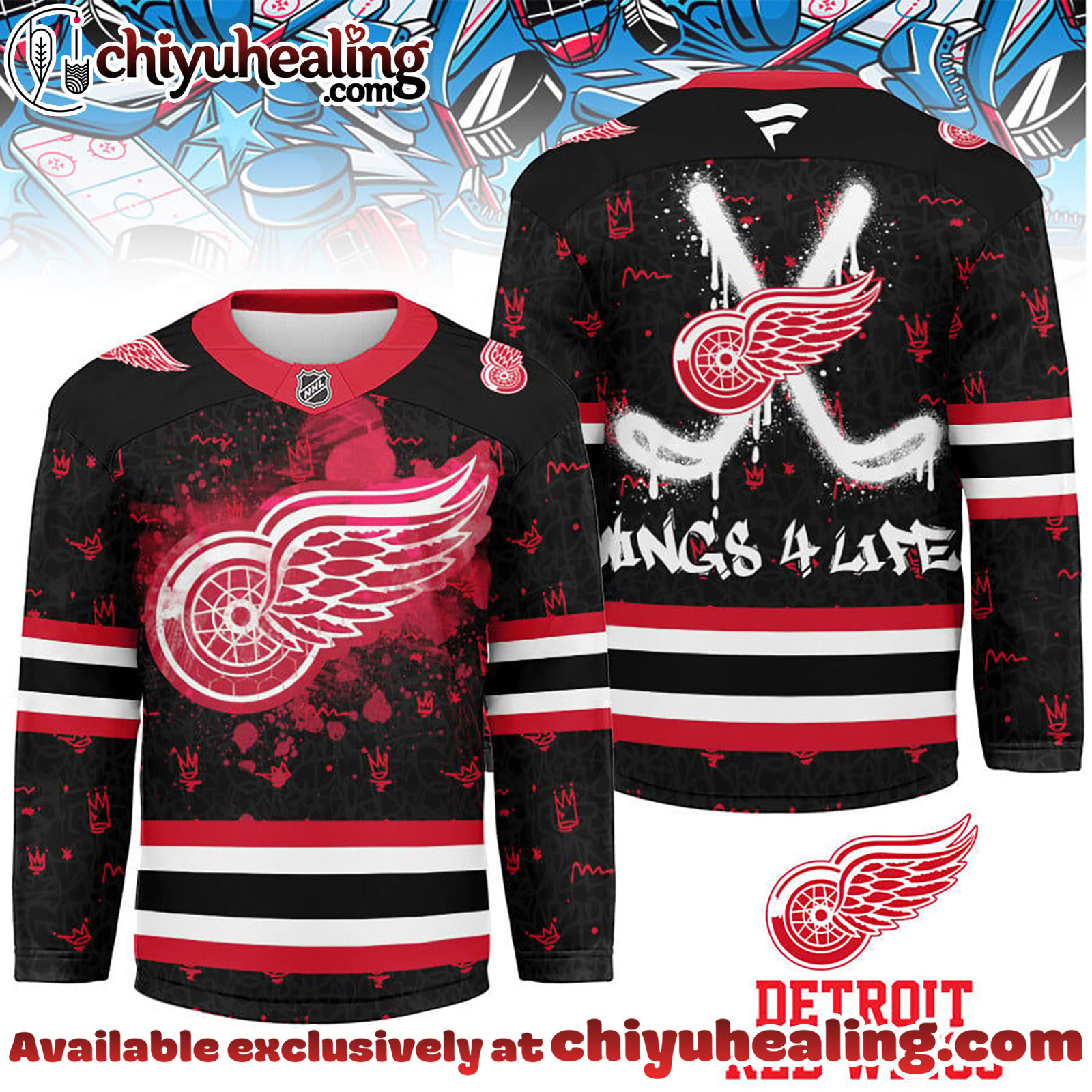 Detroit Red Wings Premium NHL Graffiti My Team 4 Life Hockey Jersey