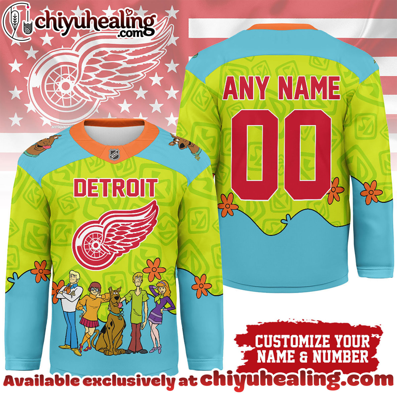 Detroit Red Wings Premium NHL Scooby Doo Hockey Jersey