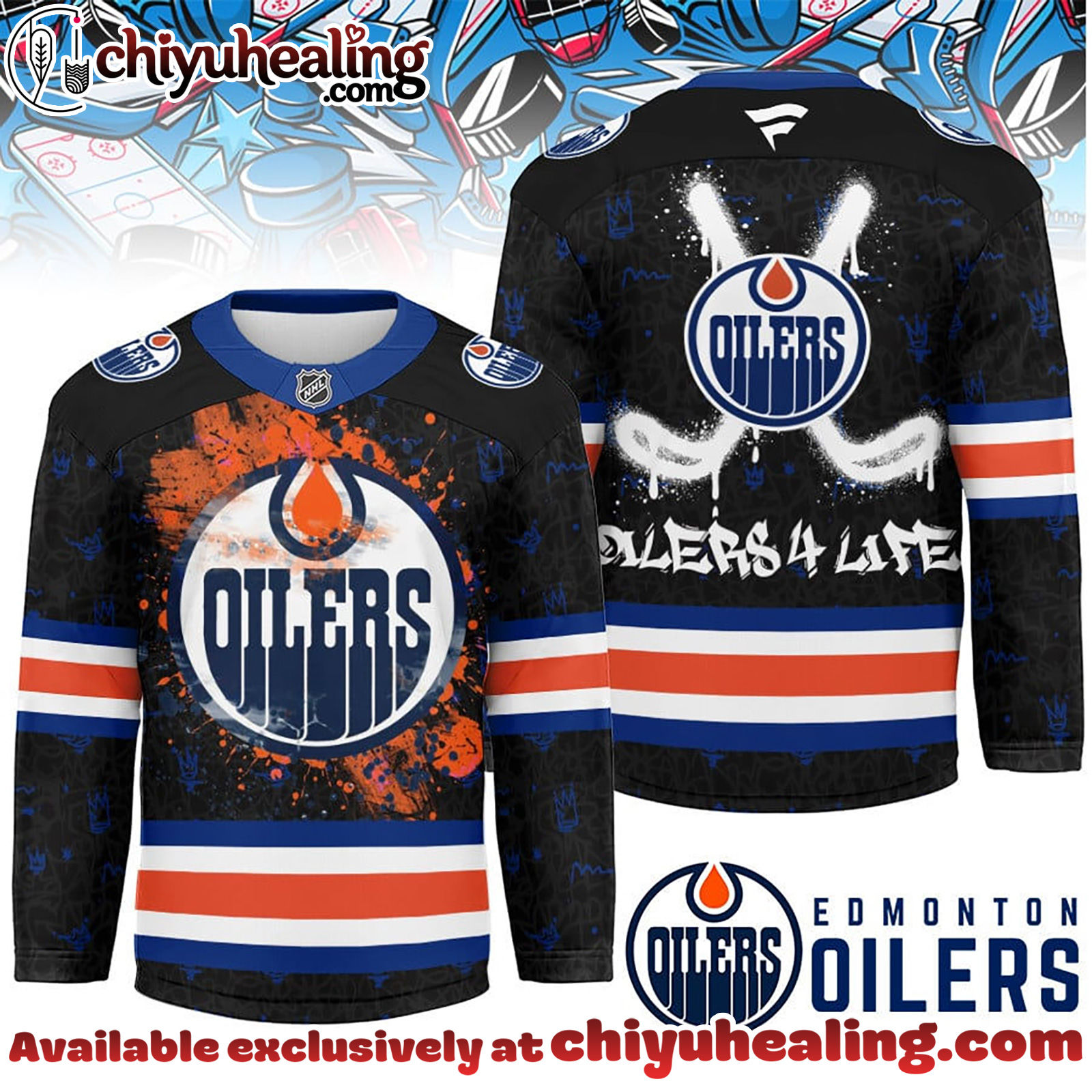 Edmonton Oilers Premium NHL Graffiti My Team 4 Life Hockey Jersey