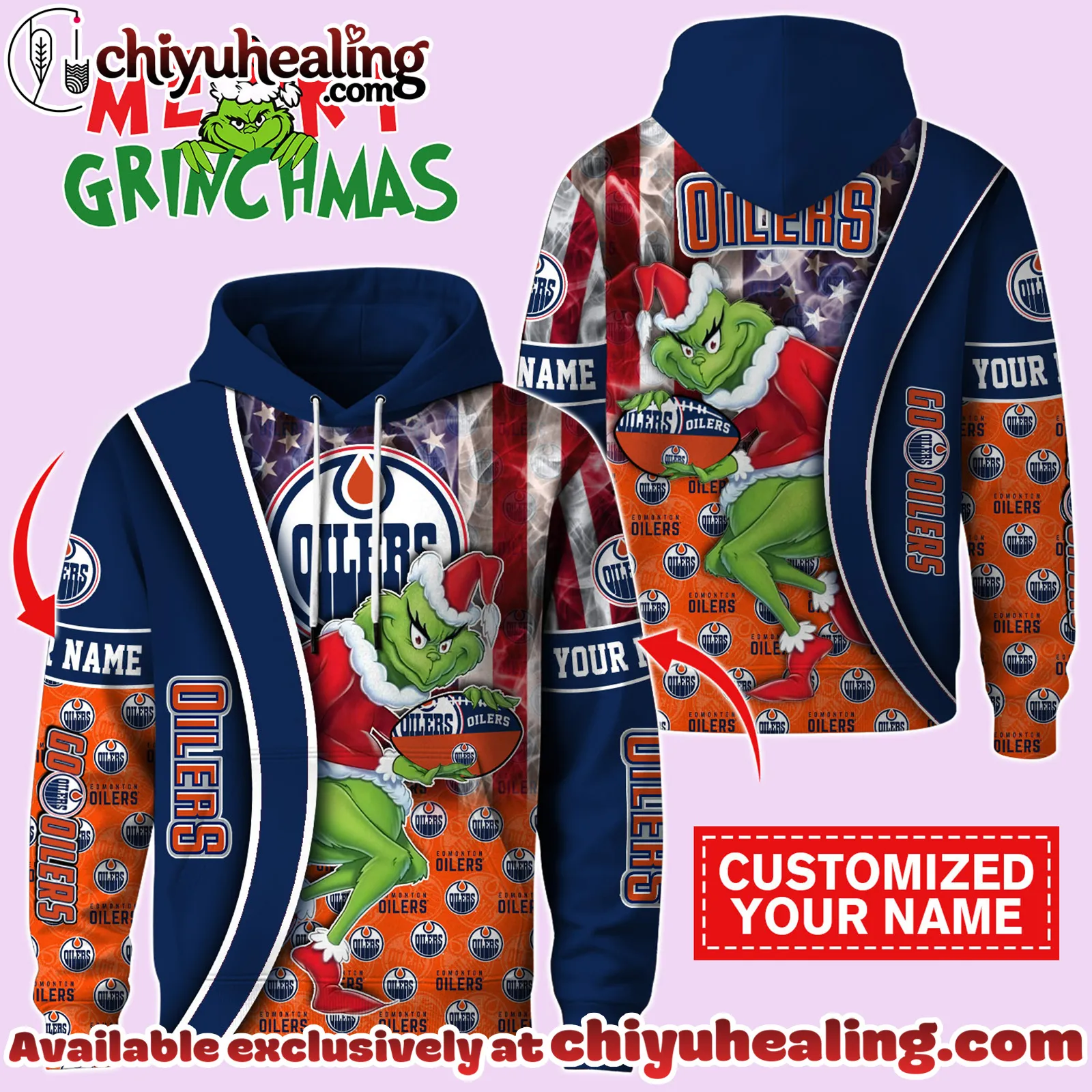 Edmonton Oilers x The Grinch Christmas Hockey Hoodie Limited Edition-3D Unisex Hoodie