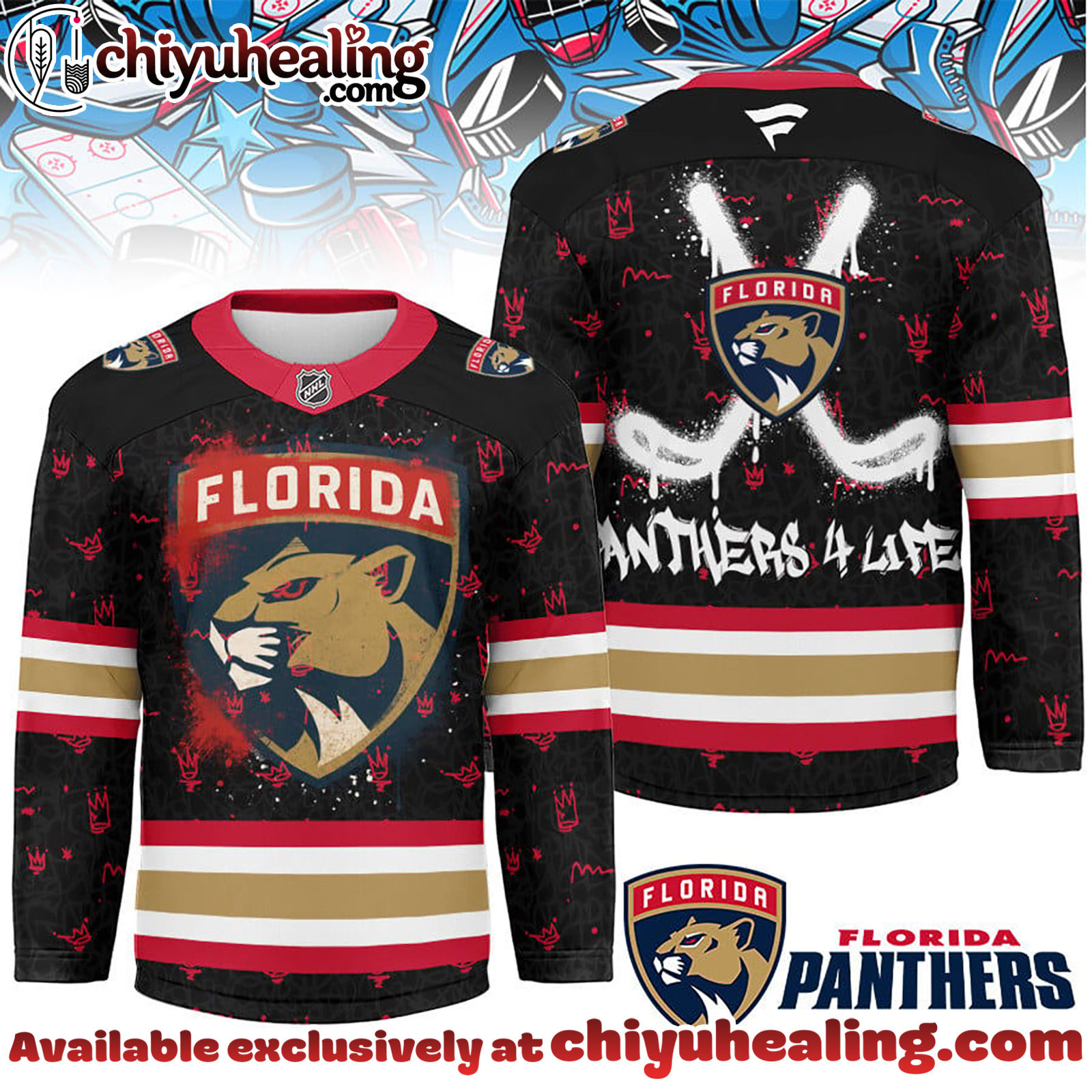 Florida Panthers Premium NHL Graffiti My Team 4 Life Hockey Jersey