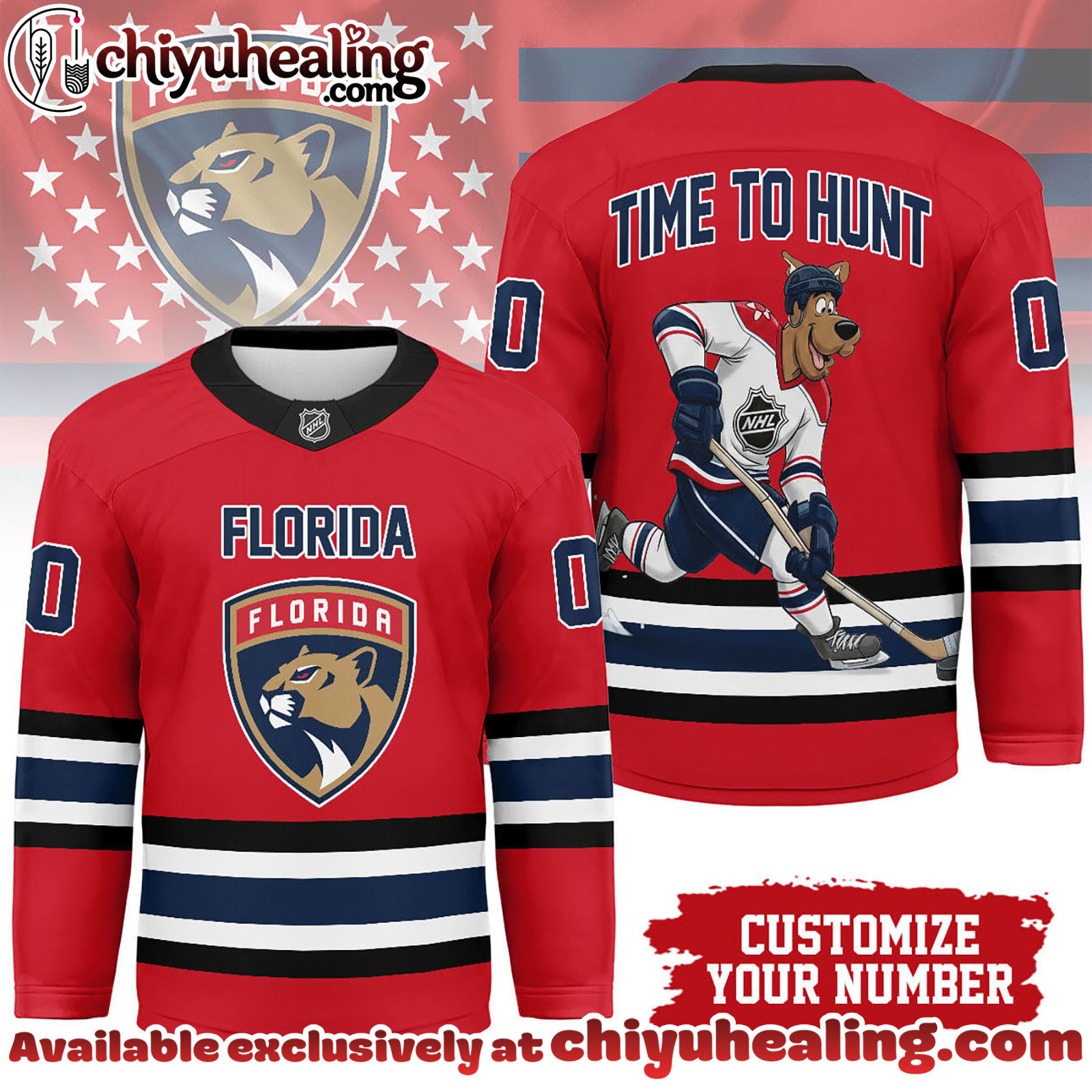 Florida Panthers Premium NHL Scooby Doo Personalized Hockey Jersey