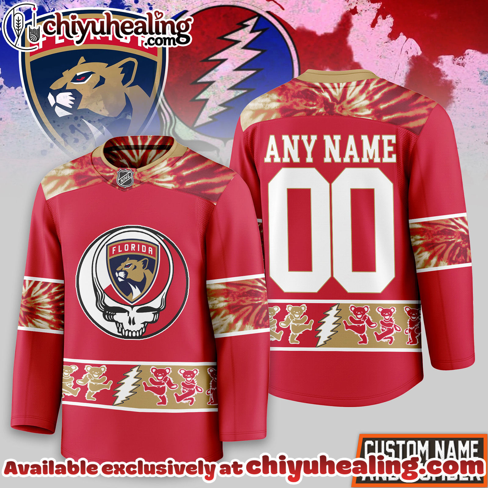 Florida Panthers Premium NHL Tie-Dye Skull Hockey Jersey