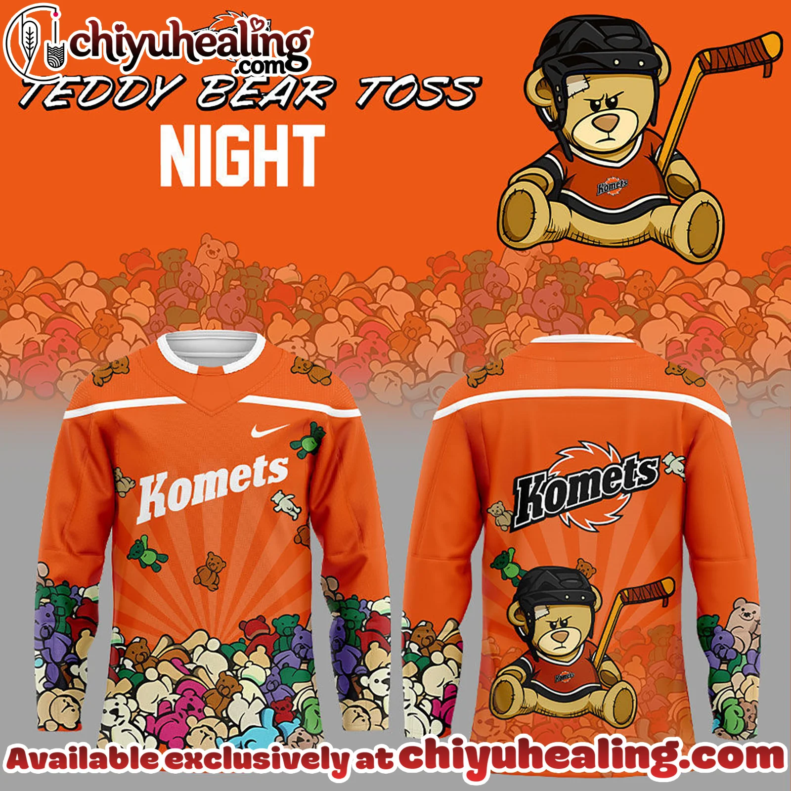 Fort Wayne Komets Teddy Bear Toss Night Hockey Jersey, ALL Team NHL