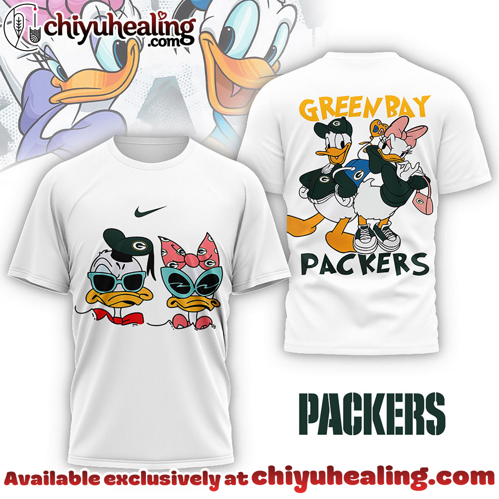 Green Bay Packers Premium NFL Donald And Daisy 3D Tshirt, Sweatshirt, Hoodie