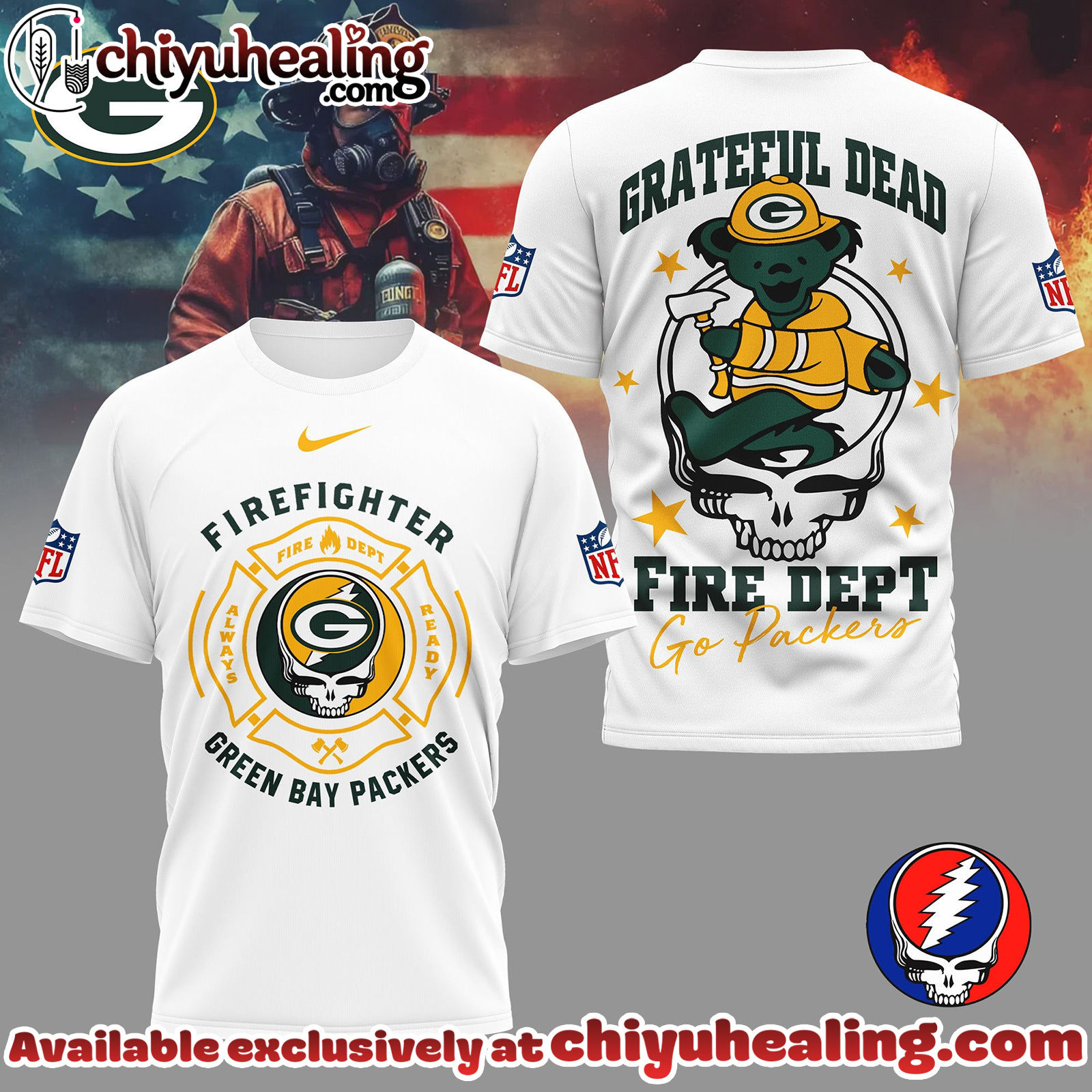 Green Bay Packers Premium NFL Grateful Dead Firefighter 3D Shirt, Hoodie, Sweatshirt