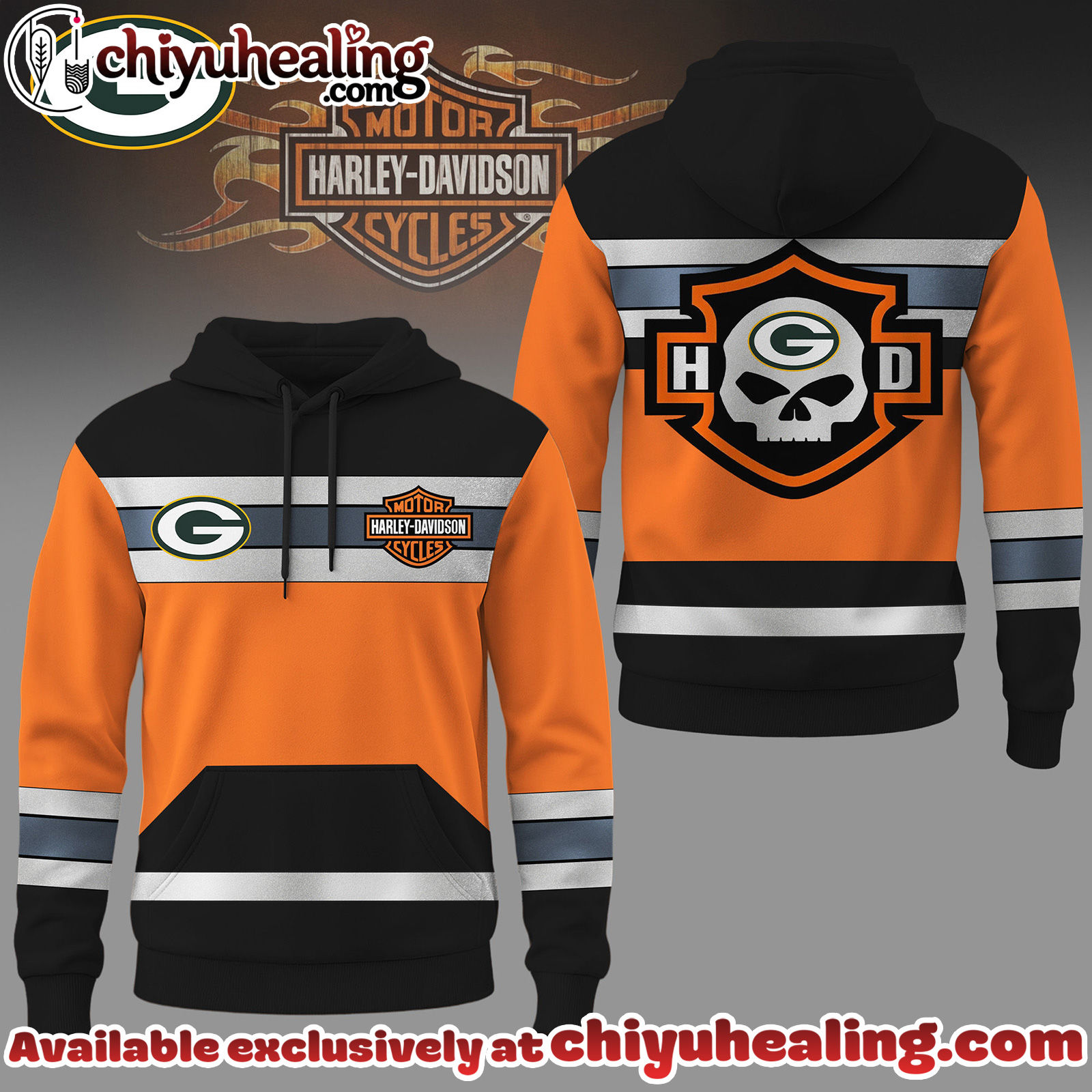Green Bay Packers Premium NFL Harley-Davidson High Visibility 3D Hoodie, Sweatshirt, Tshirt
