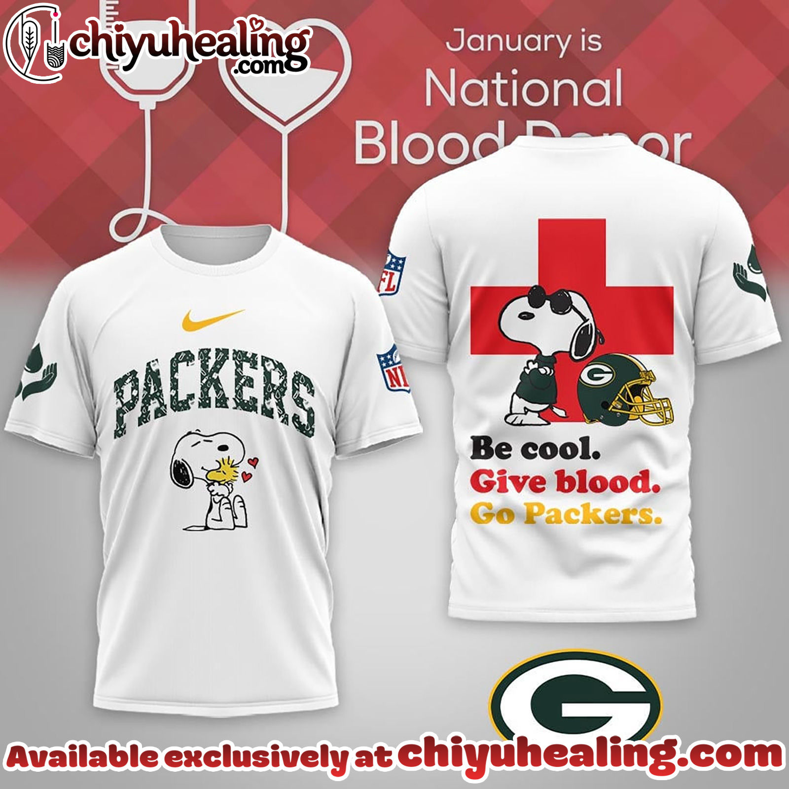 Green Bay Packers Premium NFL Snoopy Blood Donor Awareness Month Tshirt, Sweatshirt, Hoodie
