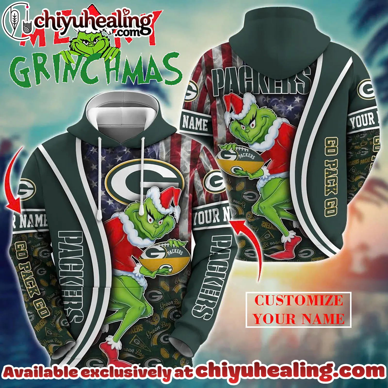 Green Bay Packers x The Grinch Christmas Football Hoodie Limited Edition-3D Unisex Hoodie