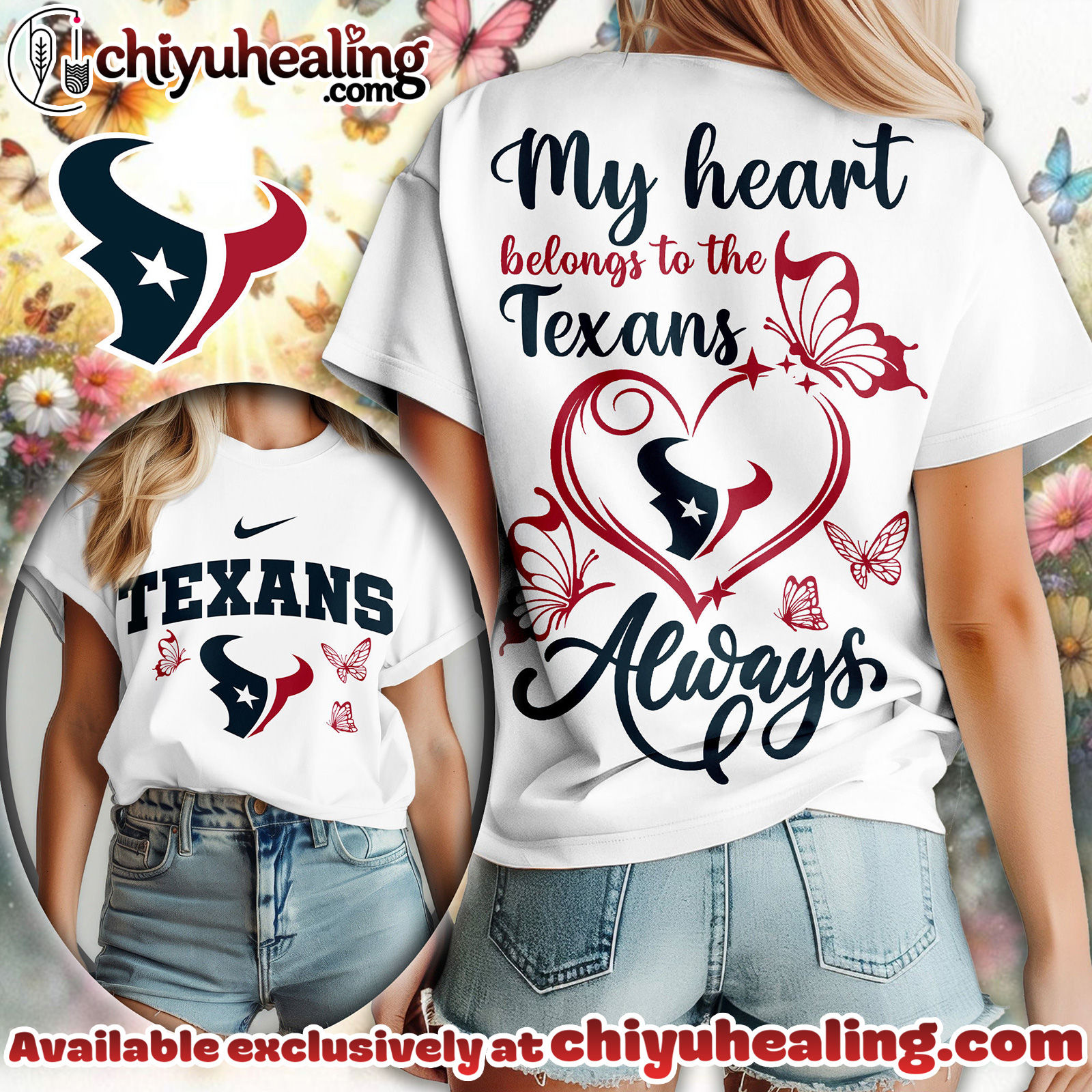 Houston Texans Premium NFL Butterfly Women Shirt, Hoodie, Sweatshirt