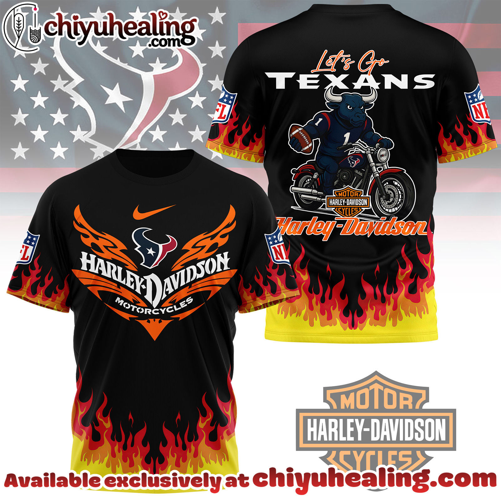 Houston Texans Premium NFL Harley Davidson Firewave 3D Shirt, Hoodie, Sweatshirt, All Team NFL