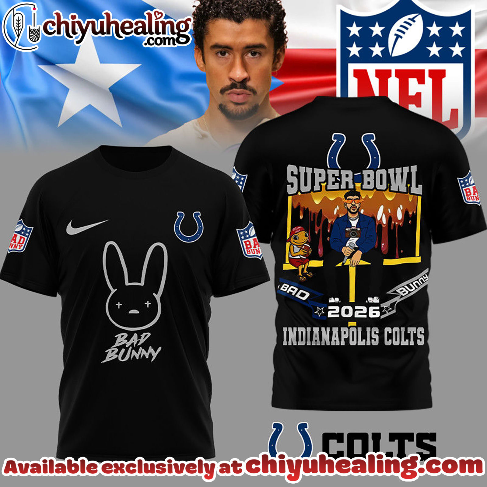 Indianapolis Colts Premium NFL Bad Bunny Super Bowl 3D Shirt Indianapolis Colts Premium NFL Bad Bunny Super Bowl 3D Shirt