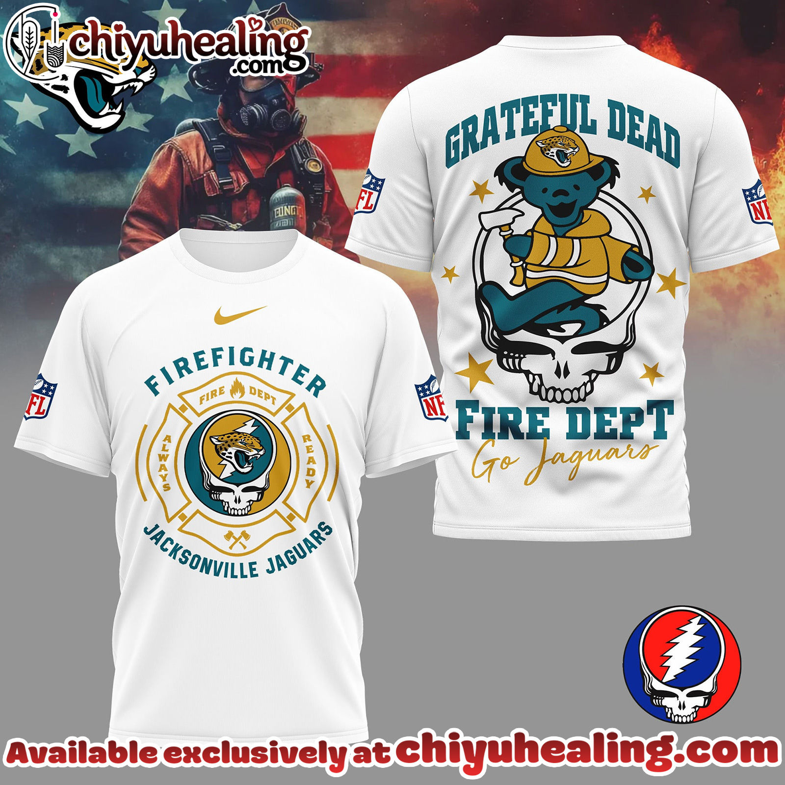 Jacksonville Jaguars Premium NFL Grateful Dead Firefighter 3D Shirt, Hoodie, Sweatshirt