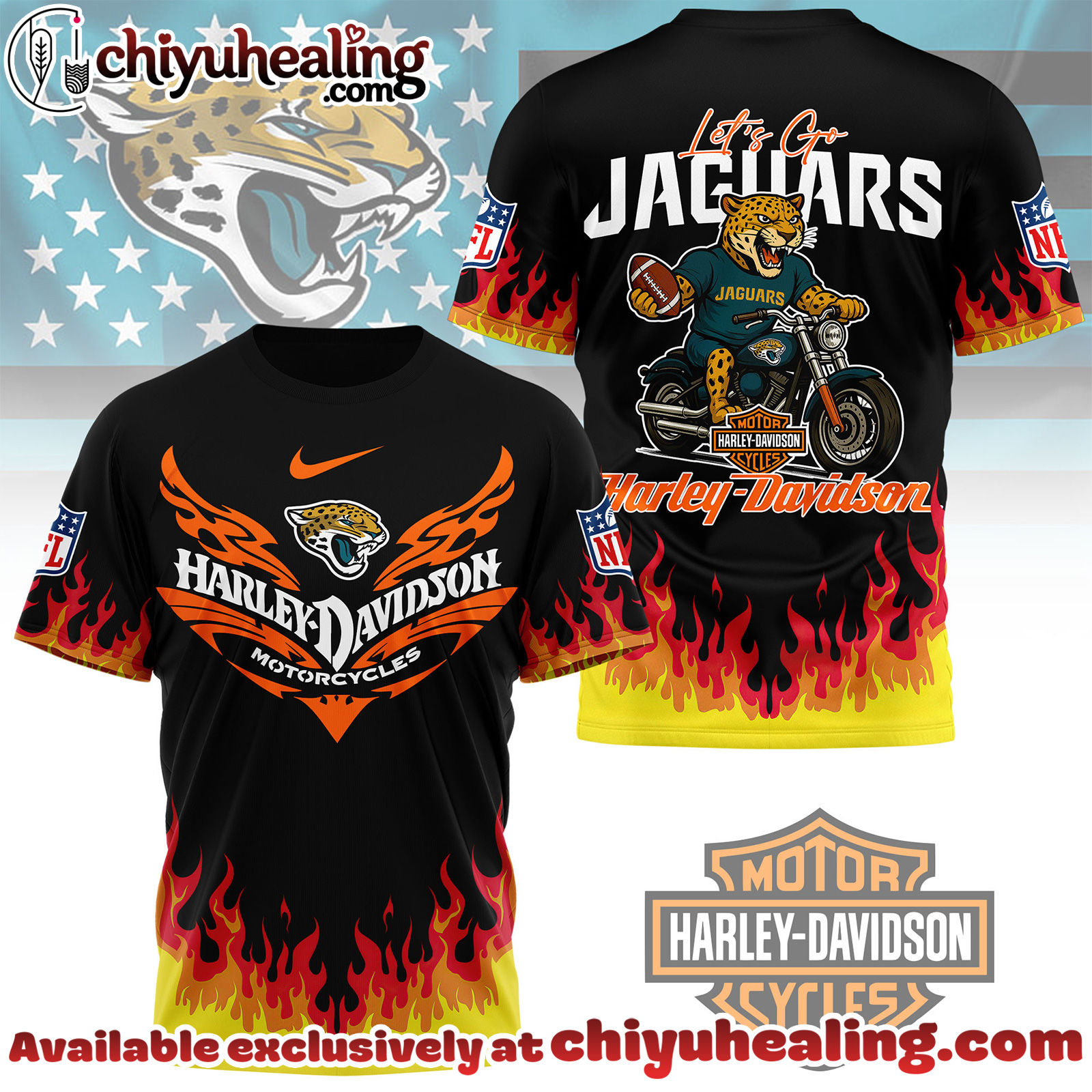 Jacksonville Jaguars Premium NFL Harley Davidson Firewave 3D Shirt, Hoodie, Sweatshirt, All Team NFL