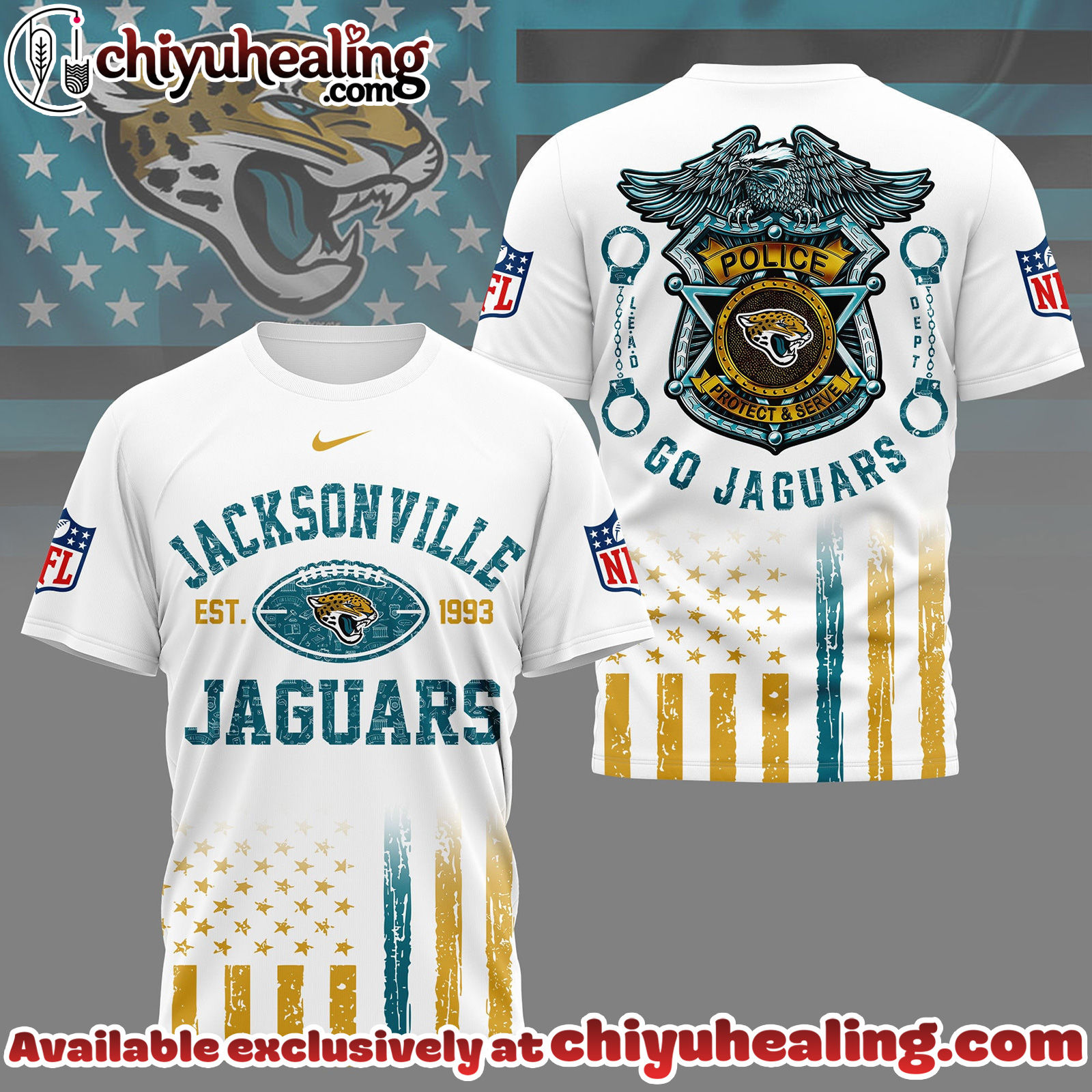 Jacksonville Jaguars Premium NFL Law Enforcement Tribute 3D Shirt
