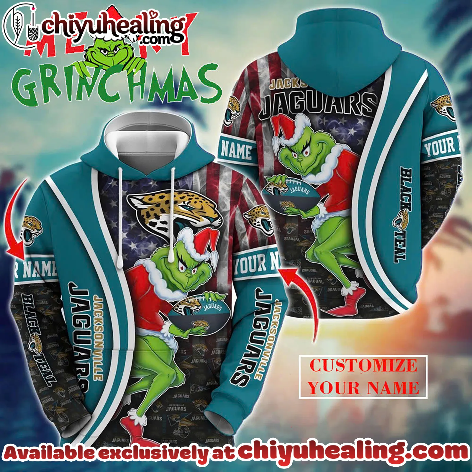 Jacksonville Jaguars x The Grinch Christmas Football Hoodie Limited Edition-3D Unisex Hoodie