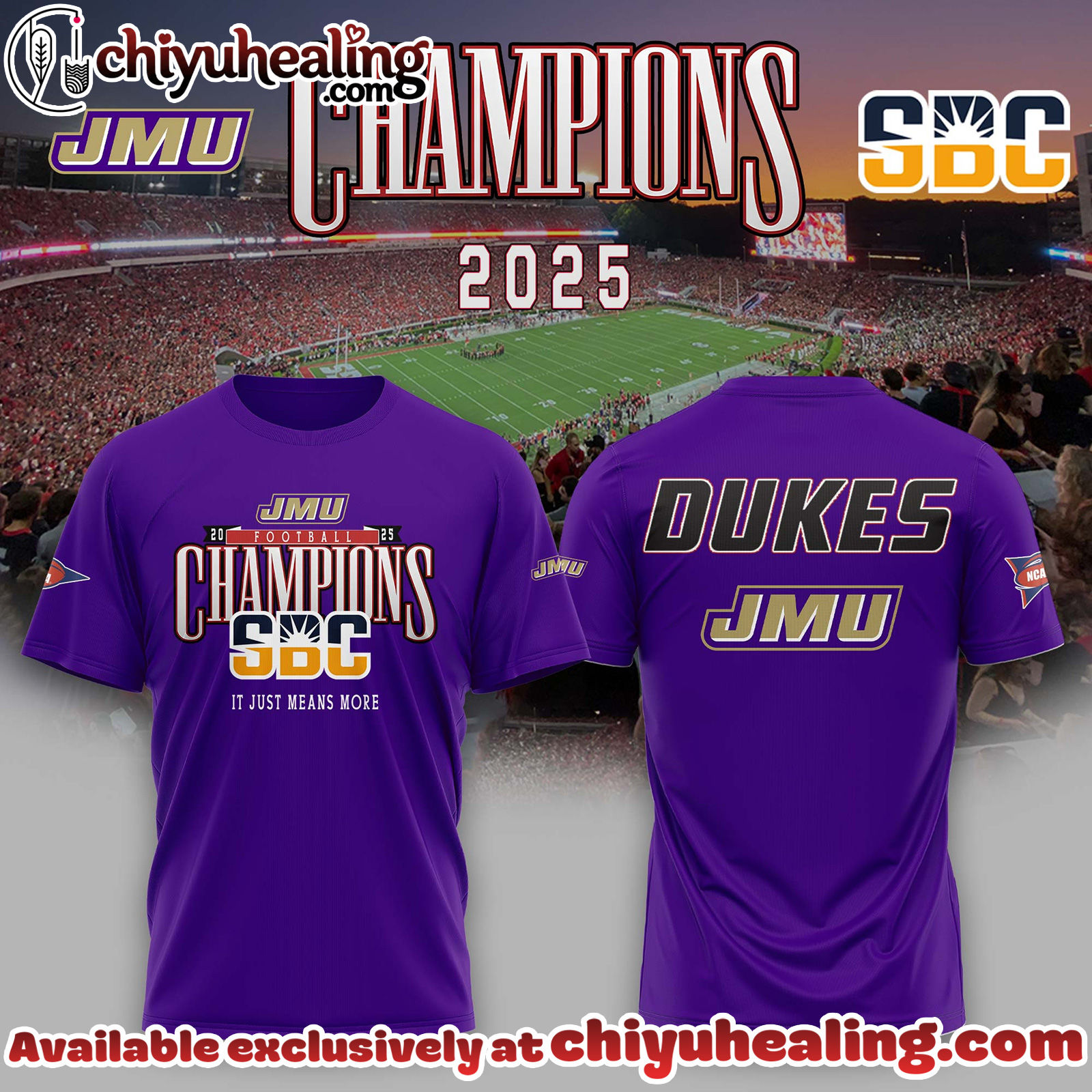 James Madison Dukes Football 2025 SBC Champs Tshirt, Hoodie, Sweatshirt