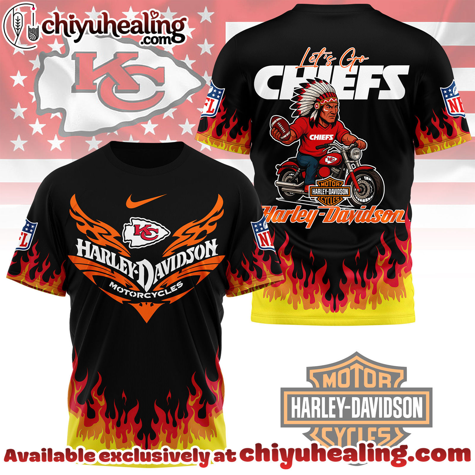 Kansas City Chiefs Premium NFL Harley Davidson Firewave 3D Shirt, Hoodie, Sweatshirt, All Team NFL