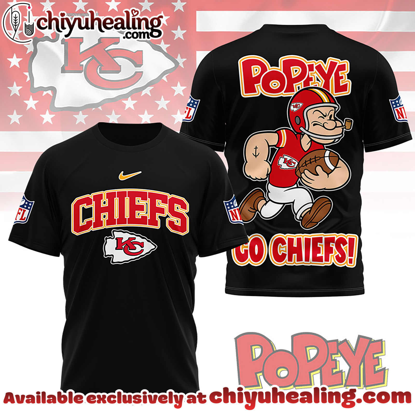 Kansas City Chiefs Premium NFL Popeye Fan 3D Shirt, Hoodie, Sweatshirt, All Team NFL