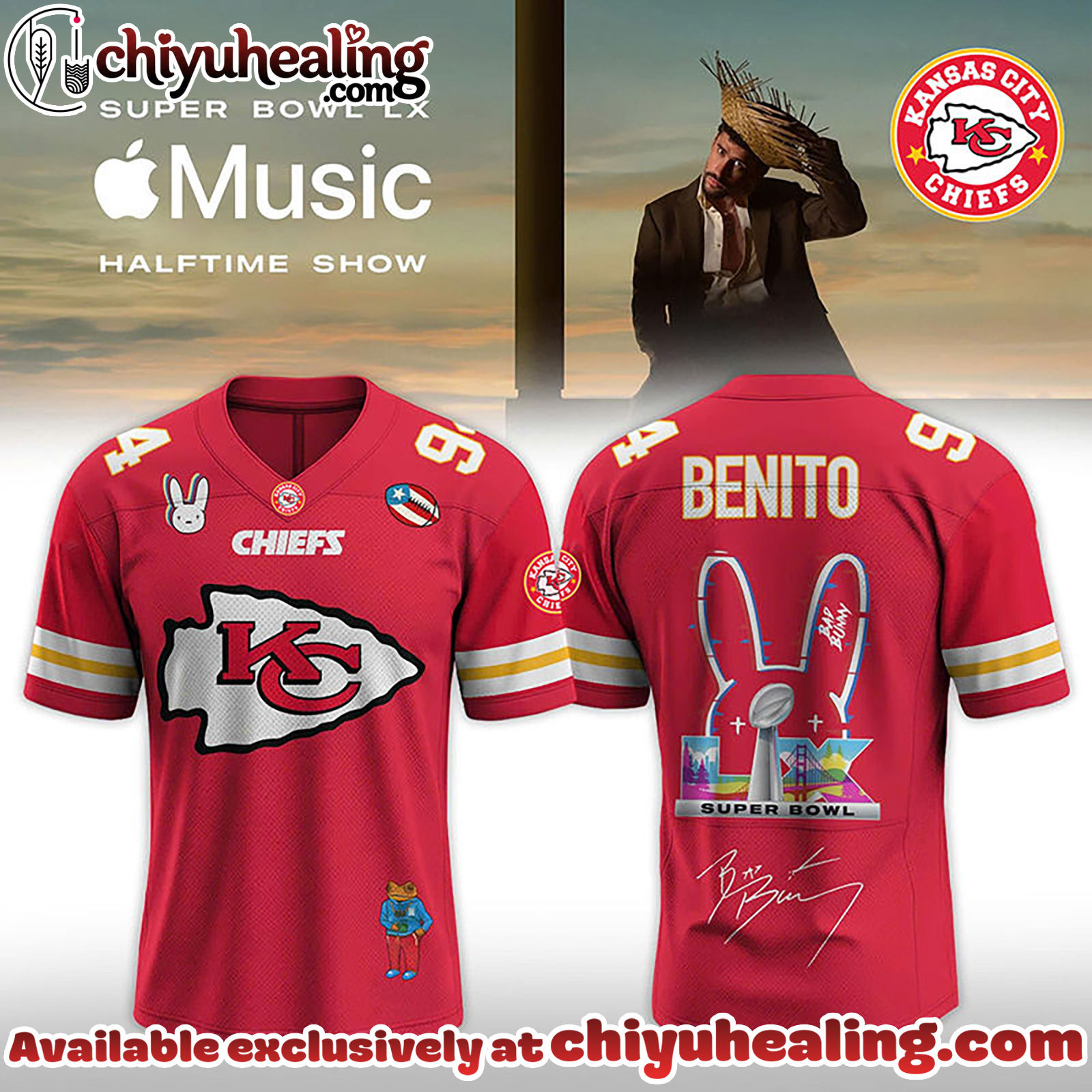 Kansas City Chiefs x Bad Bunny Super B LX 2026 Halftime Show-V-neck Short Sleeve Jersey