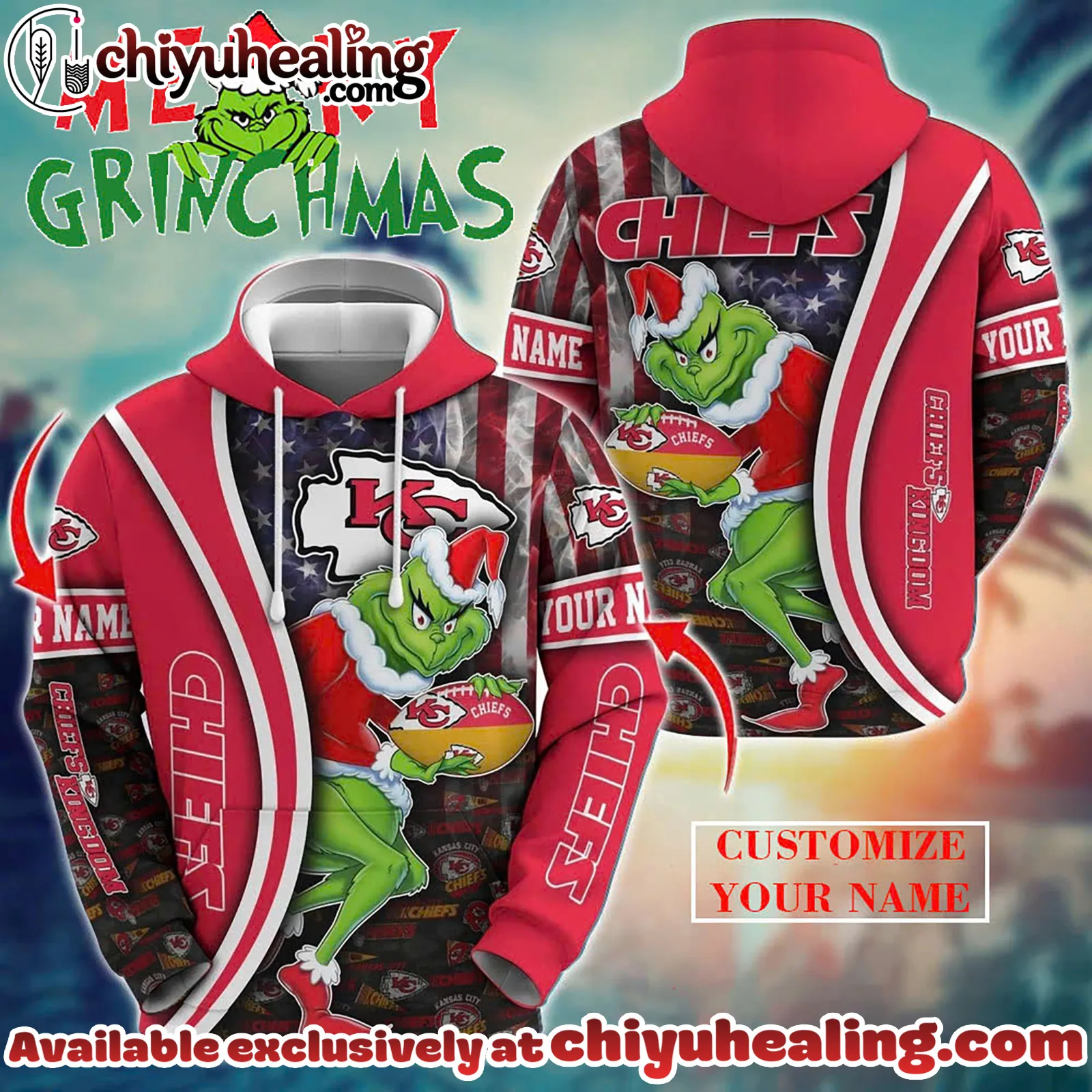 Kansas City Chiefs x The Grinch Christmas Football Hoodie Limited Edition-3D Unisex Hoodie