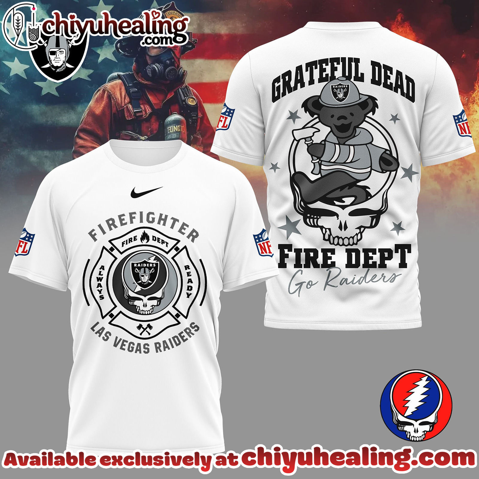 Las Vegas Raiders Premium NFL Grateful Dead Firefighter 3D Shirt, Hoodie, Sweatshirt