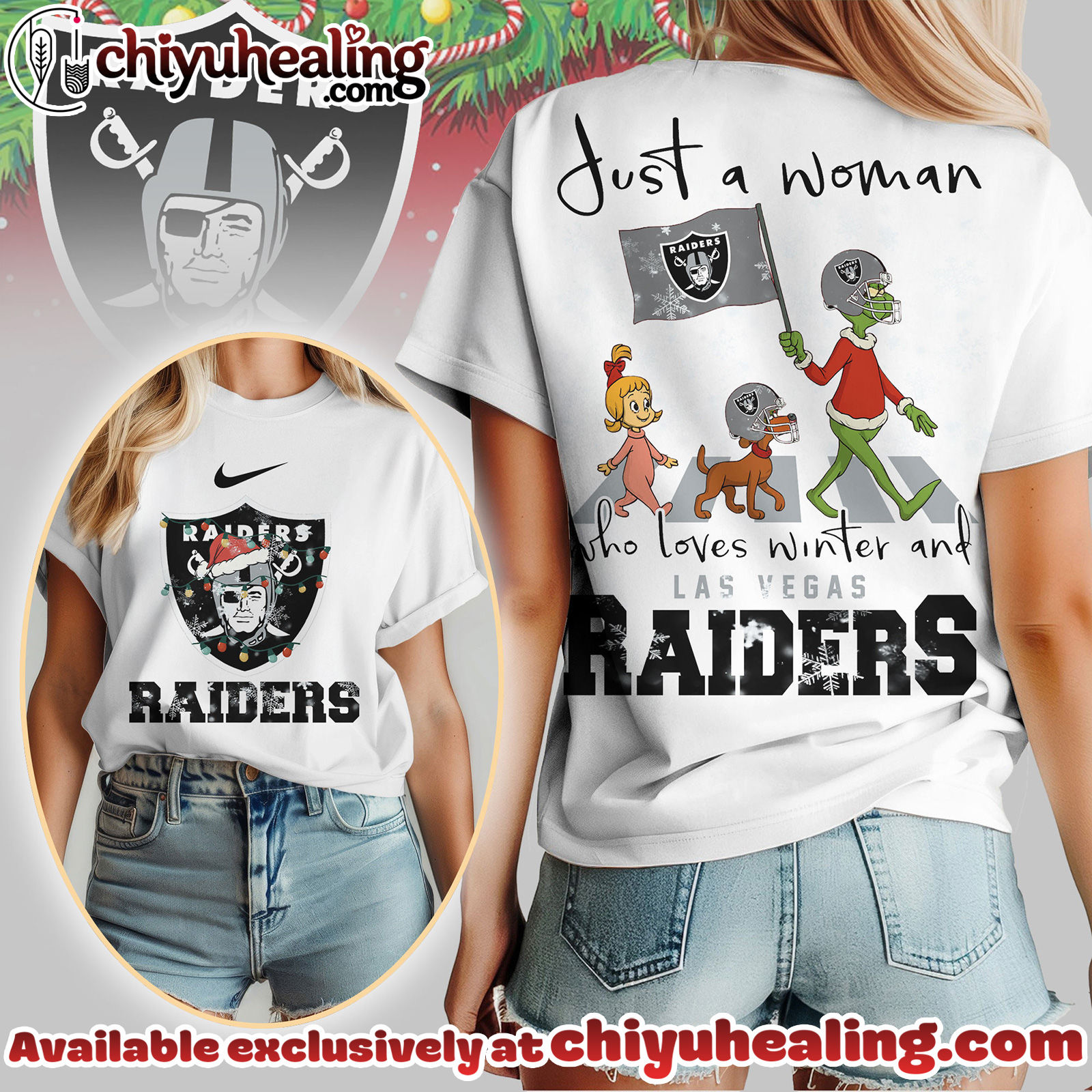 Las Vegas Raiders Premium NFL Just A Woman Who Loves Winter 3D Shirt, Hoodie, Sweatshirt, All Team NFL