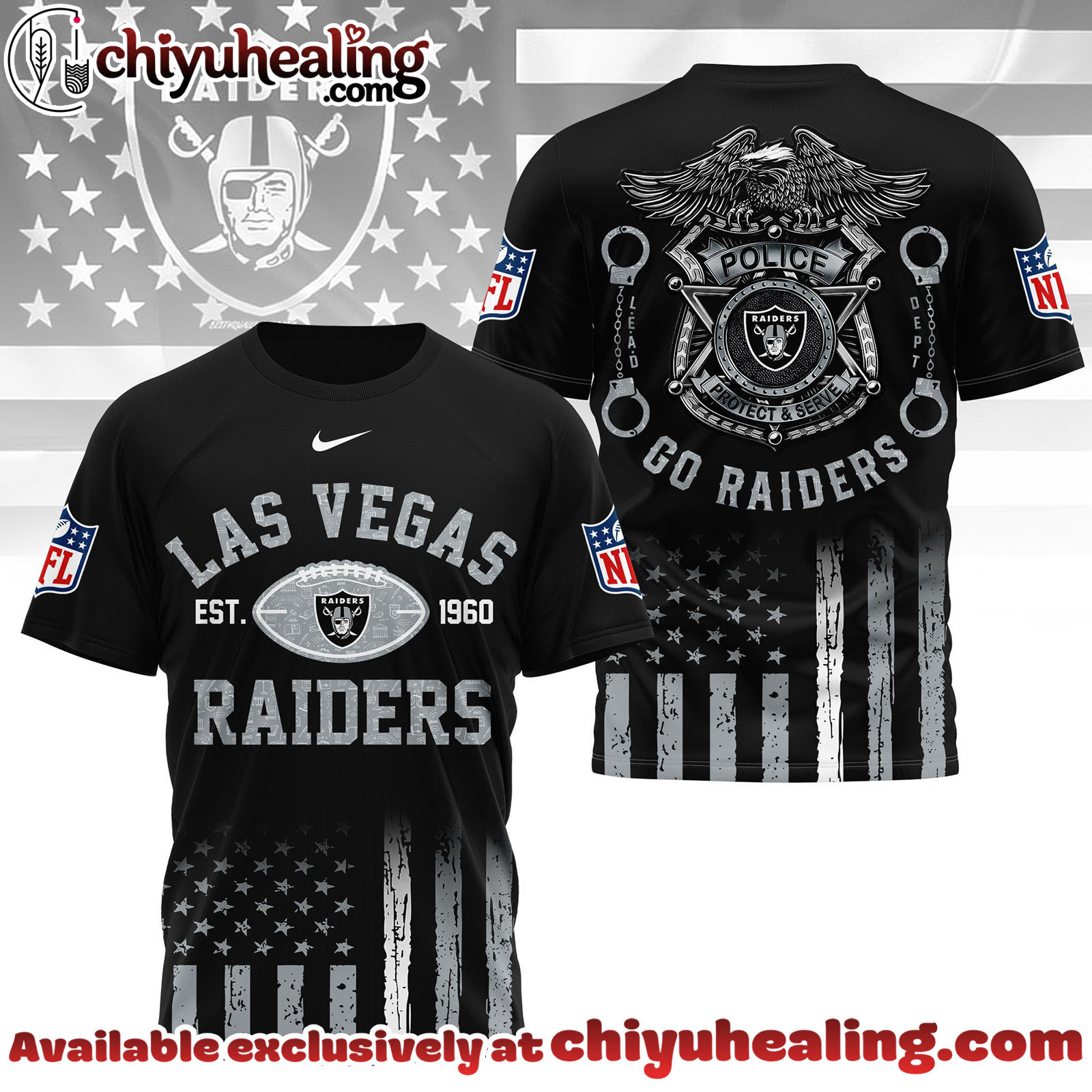 Las Vegas Raiders Premium NFL Law Enforcement Tribute 3D Shirt Las Vegas Raiders Premium NFL Law Enforcement Tribute 3D Shirt