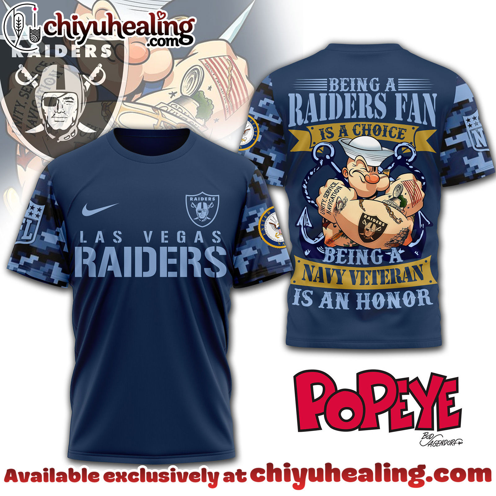 Las Vegas Raiders Premium NFL Navy Veteran Popeye 3D T-Shirt, Hoodie, Sweatshirt, All Team NFL
