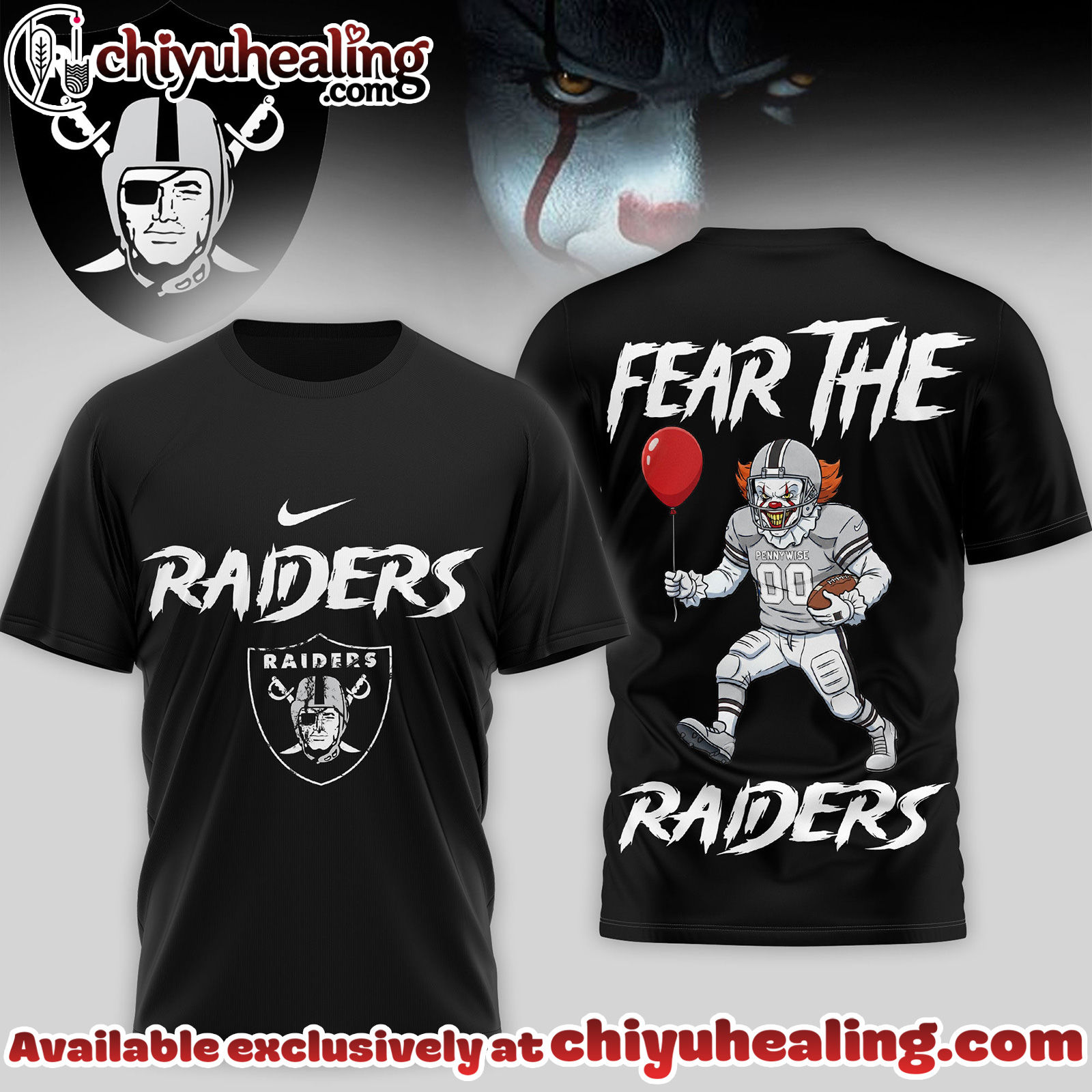 Las Vegas Raiders Premium NFL Pennywise 3D Shirt Las Vegas Raiders Premium NFL Pennywise 3D Shirt