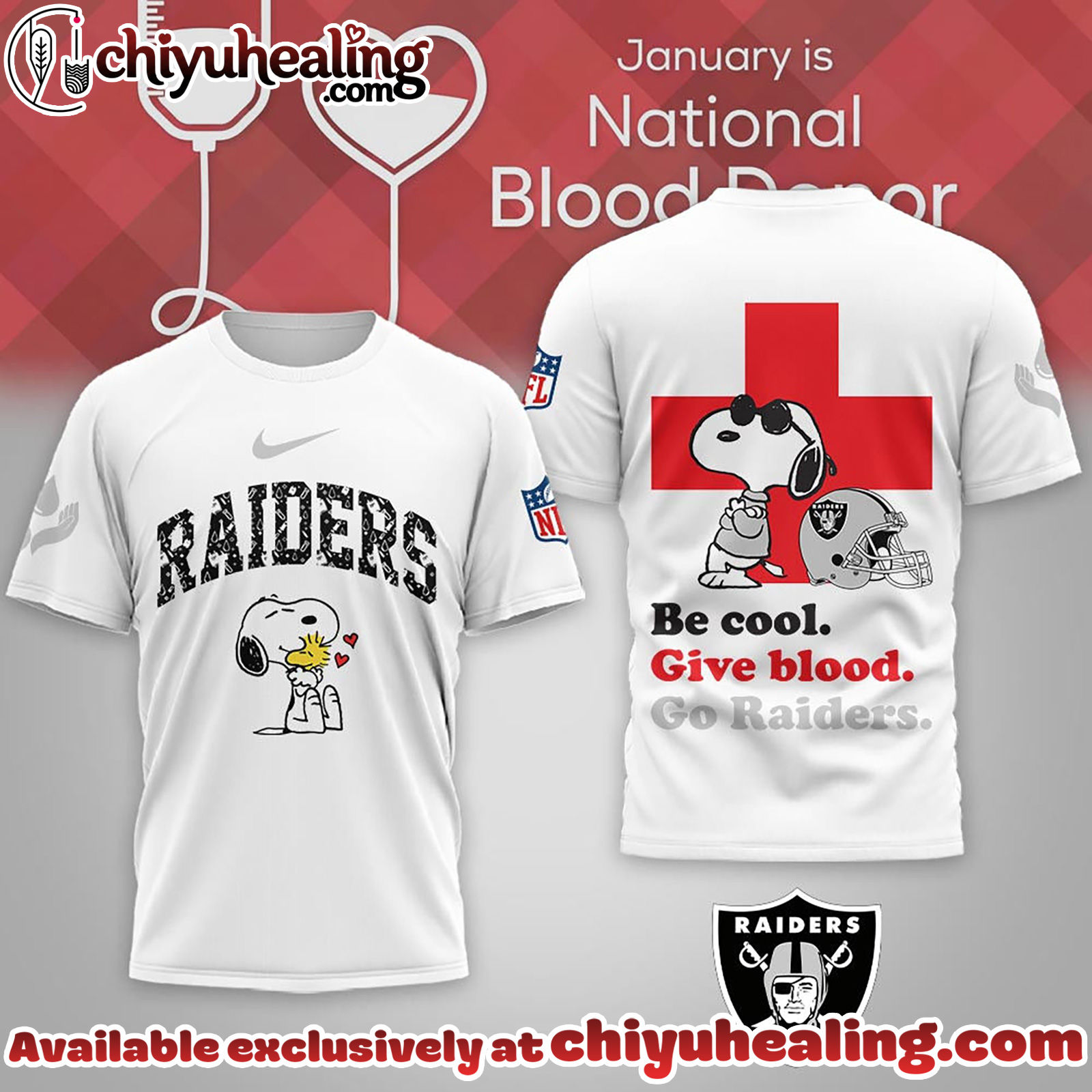 Las Vegas Raiders Premium NFL Snoopy Blood Donor Awareness Month Tshirt, Sweatshirt, Hoodie