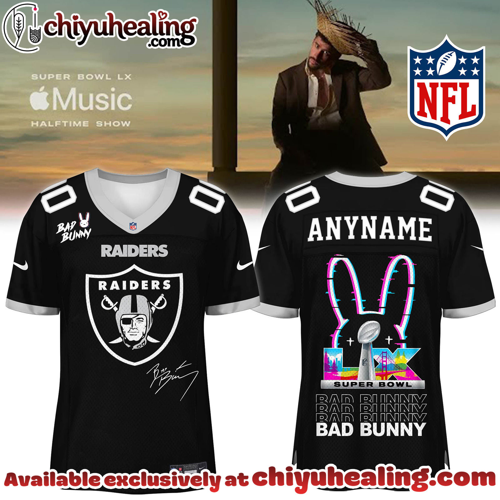 Las Vegas Raiders x Bad Bunny Super Bowl Football Jersey Limited Edition