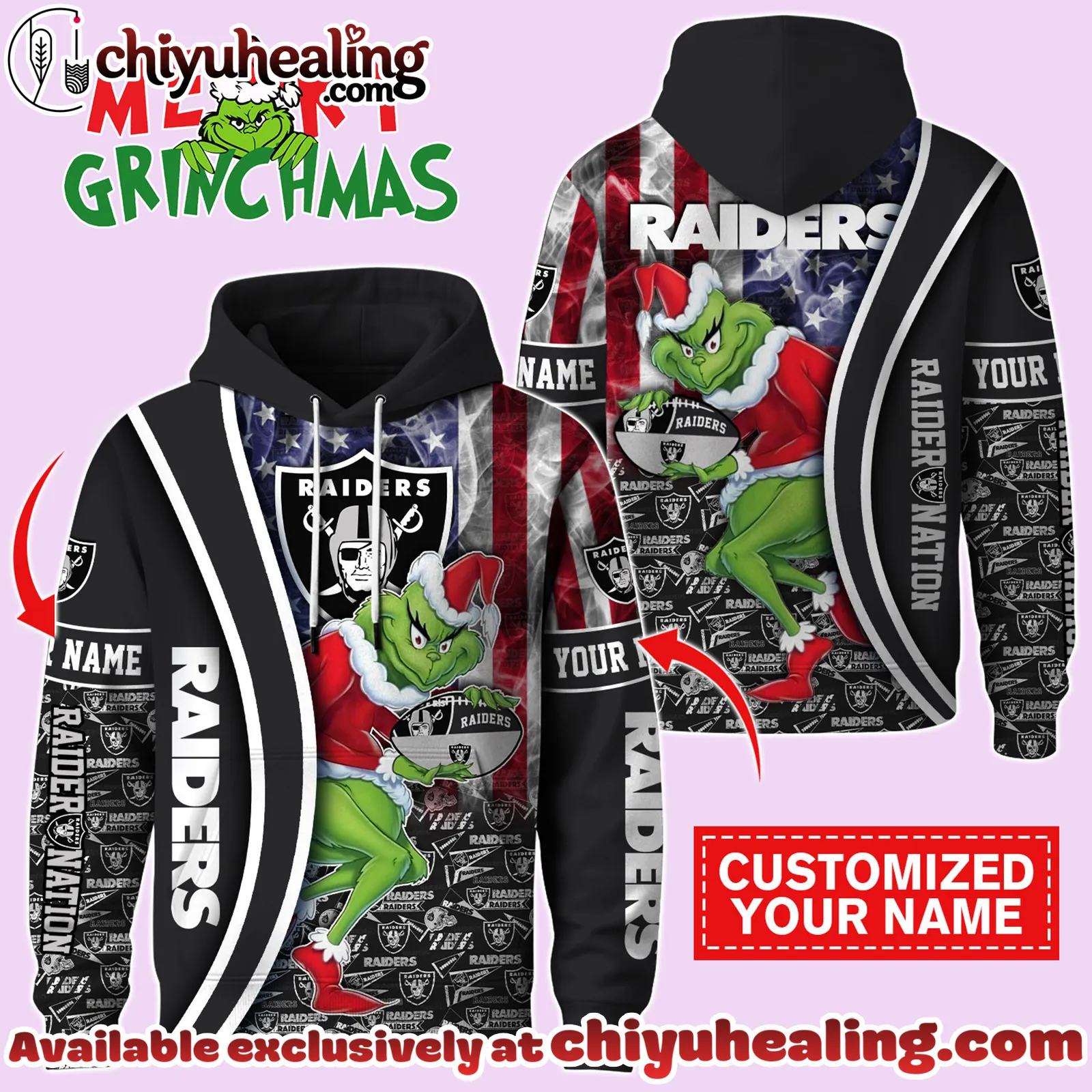 Las Vegas Raiders x The Grinch Christmas Football Hoodie Limited Edition-3D Unisex Hoodie