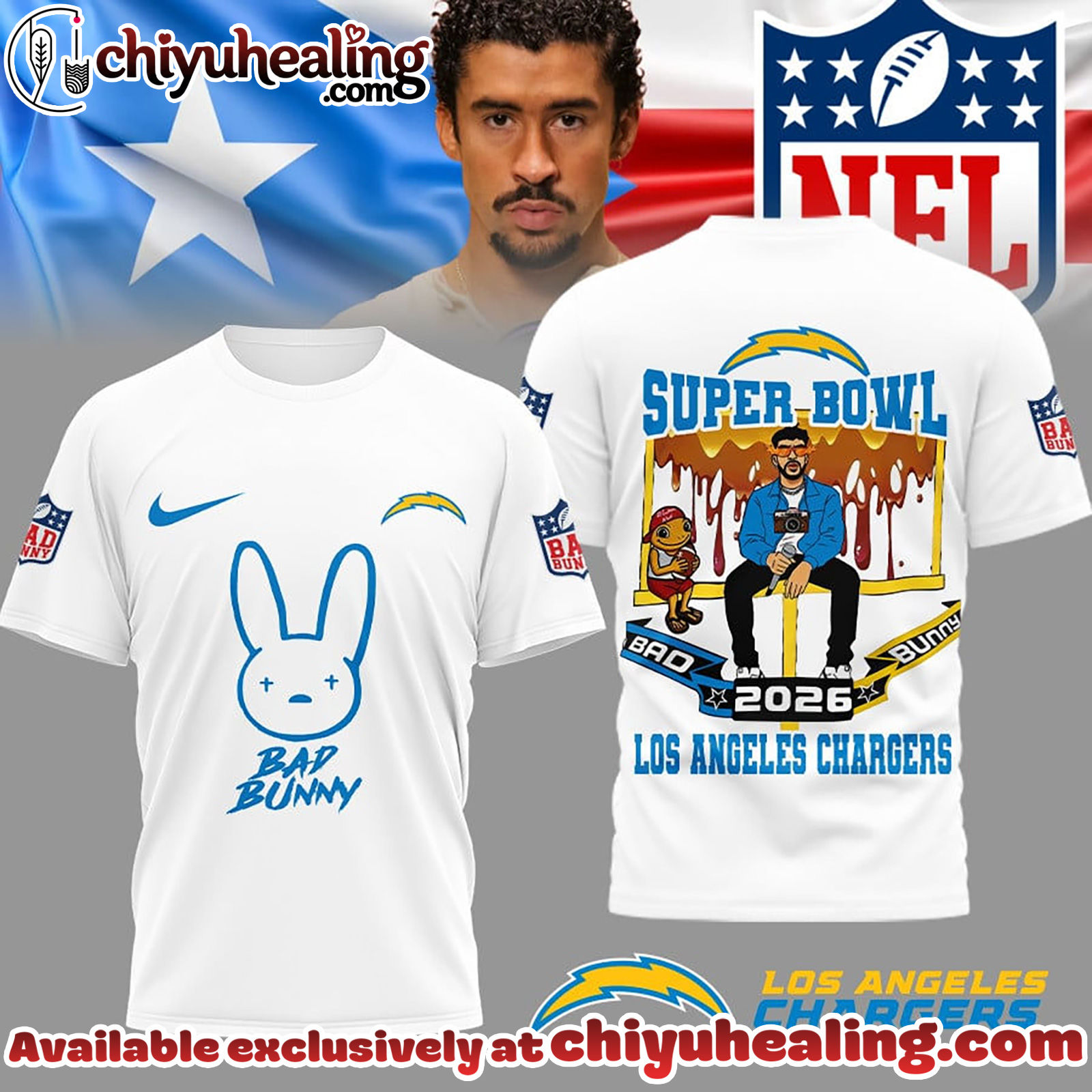 Los Angeles Chargers Premium NFL Bad Bunny Super Bowl 3D Shirt, Hoodie, Sweatshirt