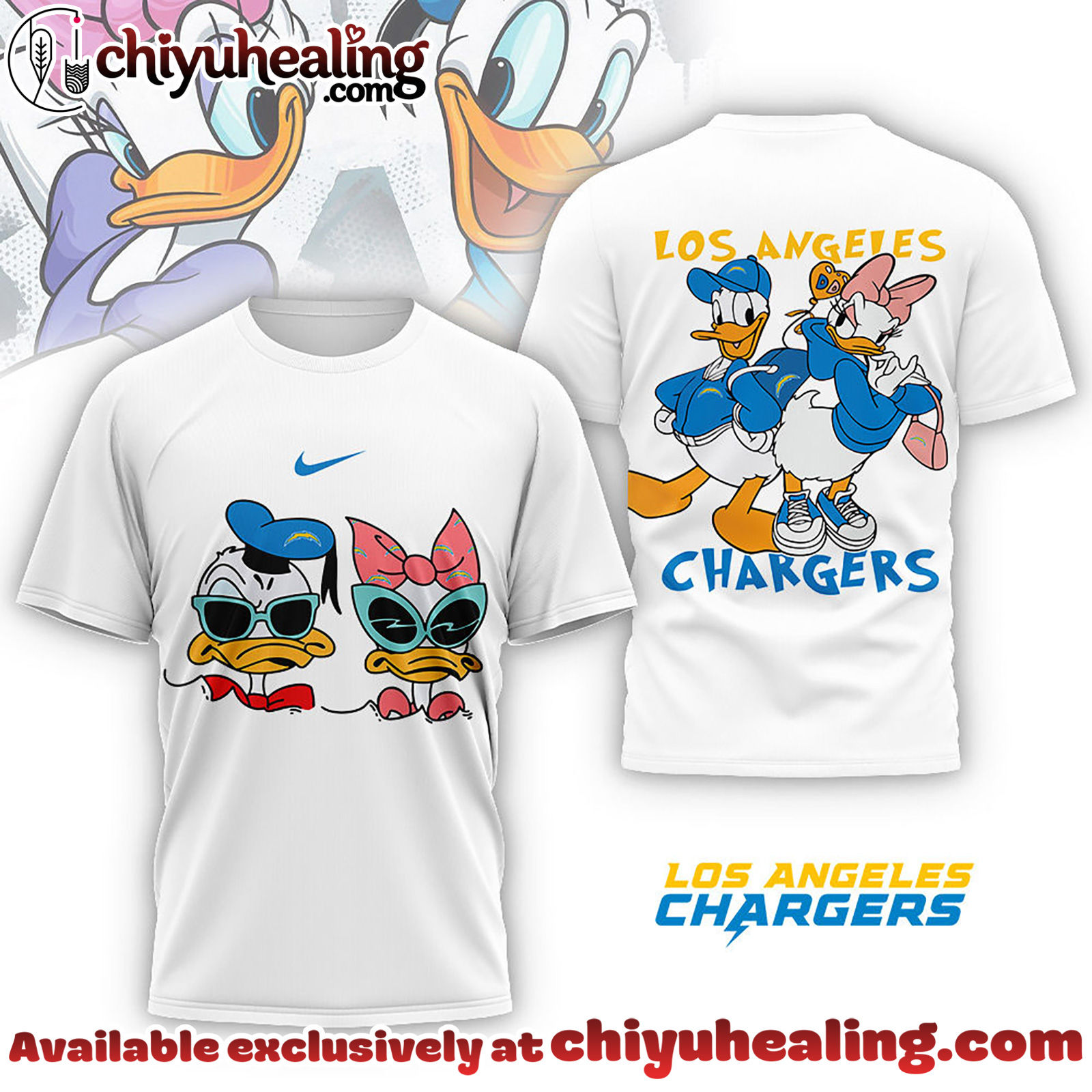 Los Angeles Chargers Premium NFL Donald And Daisy 3D Tshirt, Sweatshirt, Hoodie