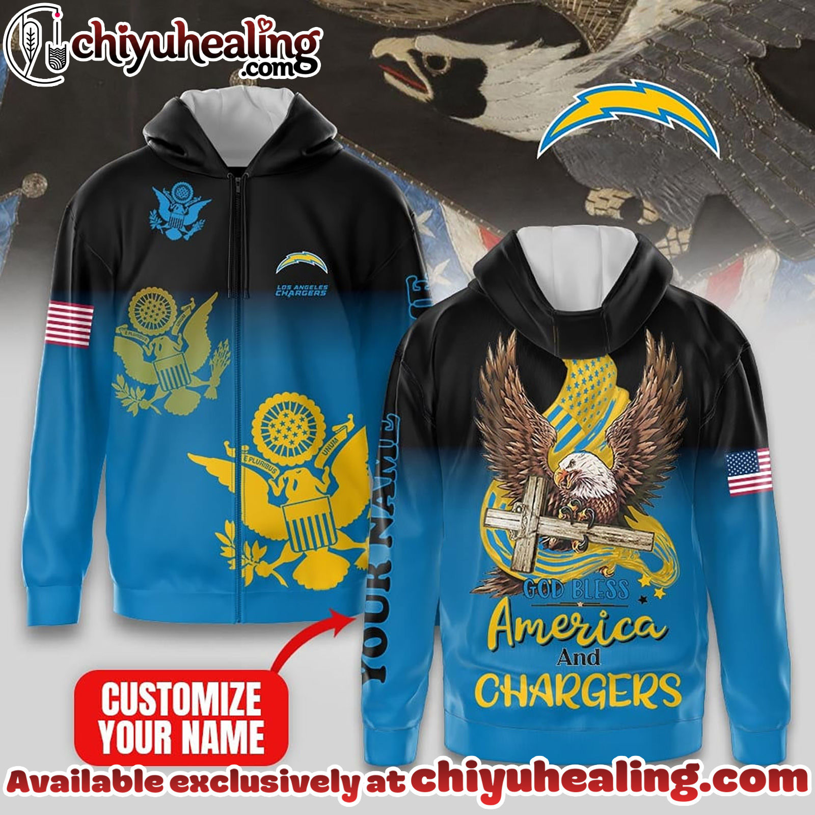 Los Angeles Chargers Premium NFL God Bless America Zip Hoodie, T-shirt, Sweatshirt - Ver 2