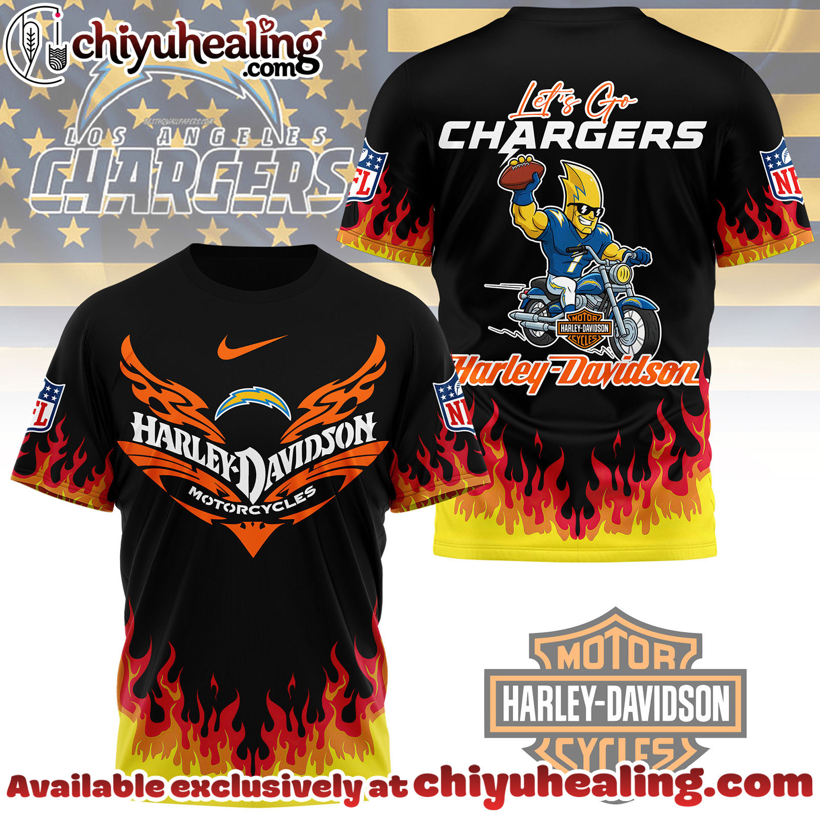Los Angeles Chargers Premium NFL Harley Davidson Firewave 3D Shirt, Hoodie, Sweatshirt, All Team NFL