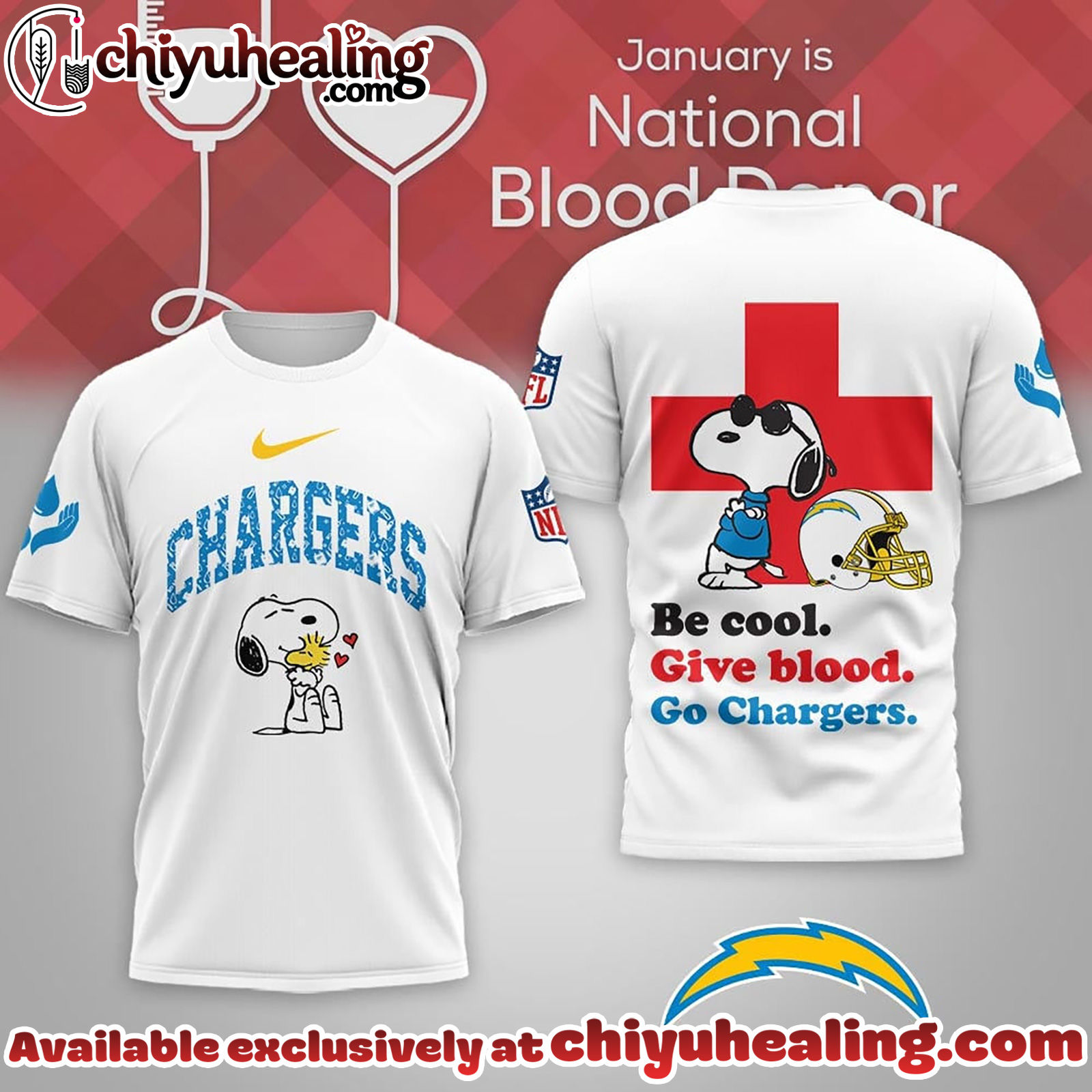 Los Angeles Chargers Premium NFL Snoopy Blood Donor Awareness Month T-Shirt, Hoodie, Sweatshirt, All Team NFL