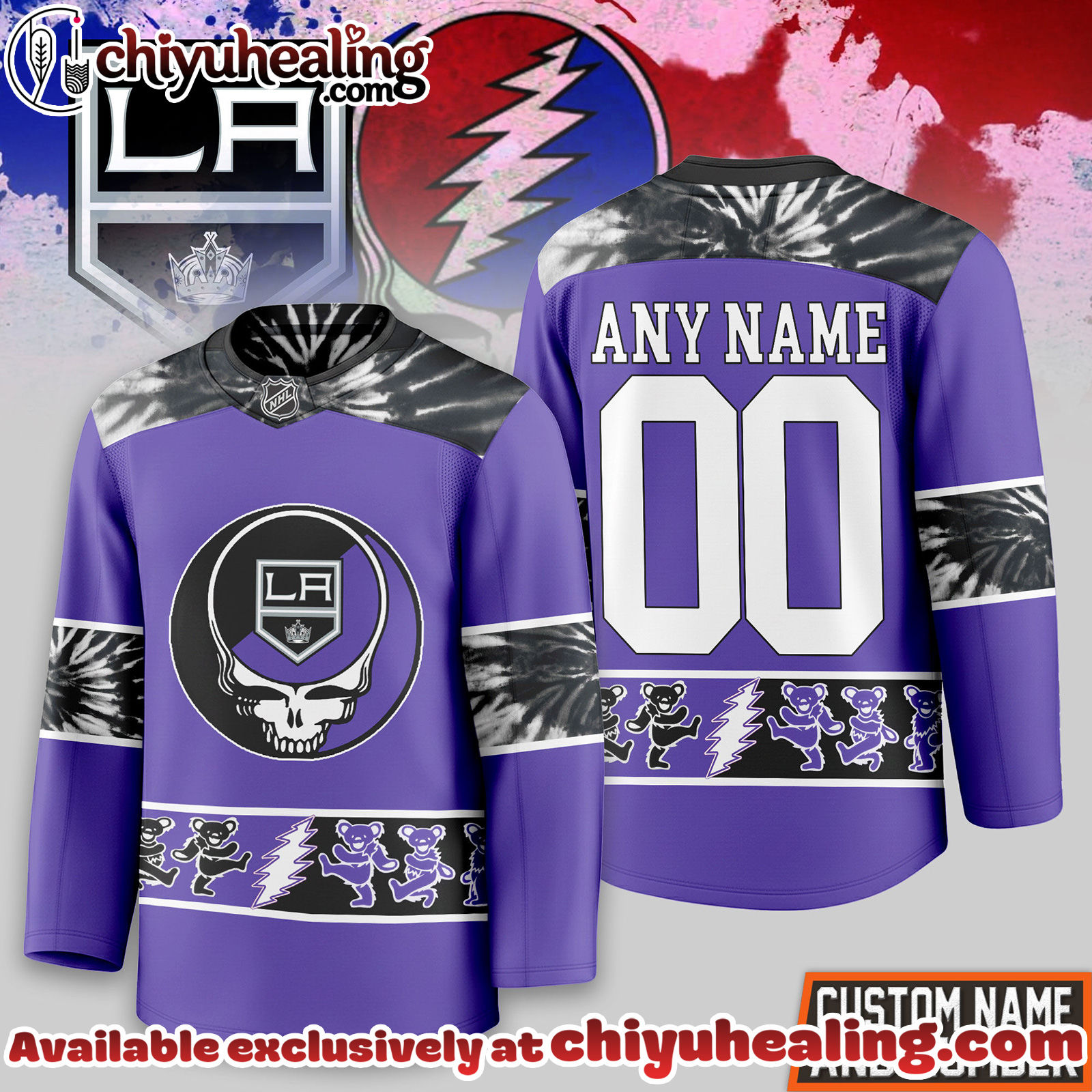 Los Angeles Kings Premium NHL Tie-Dye Skull Hockey Jersey