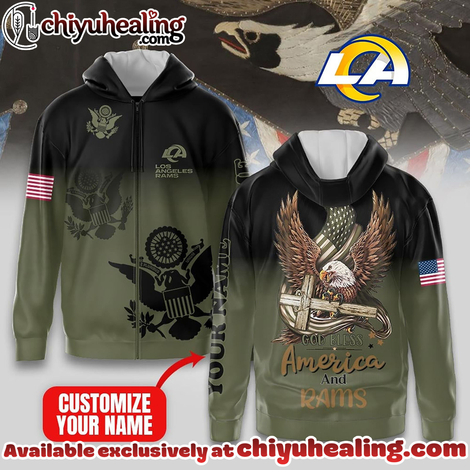 Los Angeles Rams Premium NFL God Bless America Zip Hoodie, T-shirt, Sweatshirt