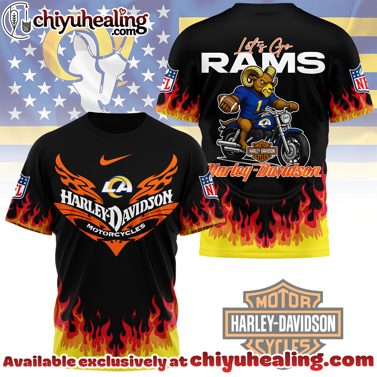 Los Angeles Rams Premium NFL Harley Davidson Firewave 3D Shirt, Hoodie, Sweatshirt, All Team NFL