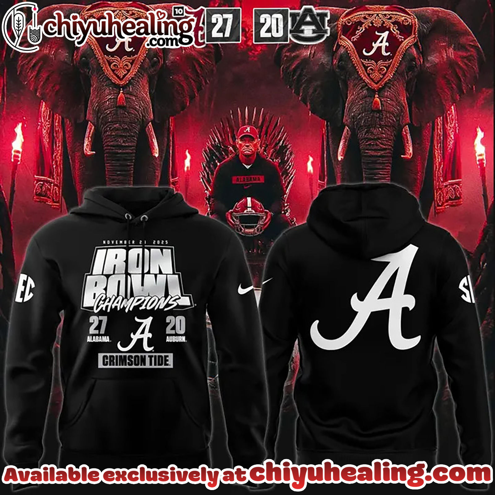 Mens Black Alabama Crimson Tide 2025 Iron Bowl Champions Hoodie, Sweatshirt, Shirt