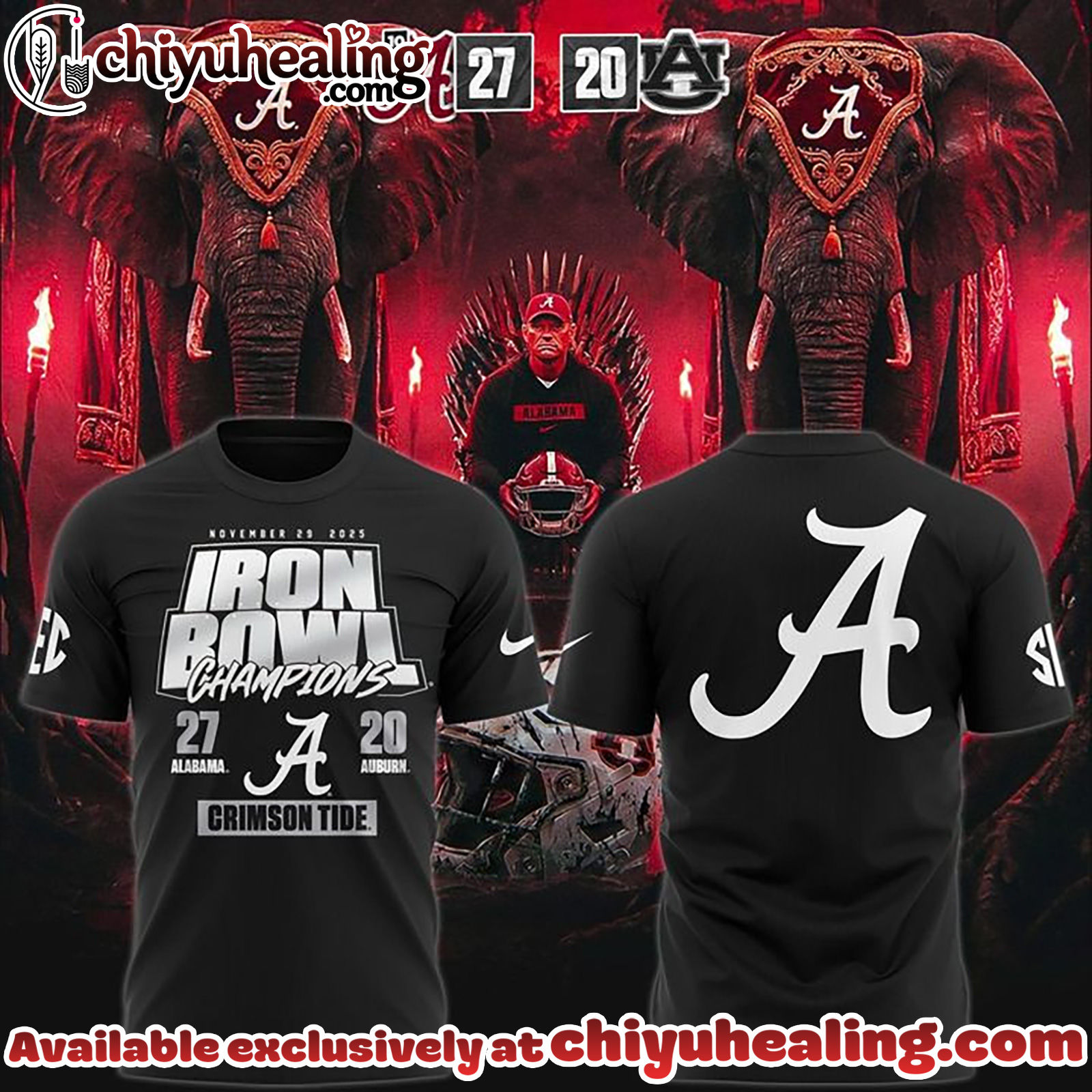Mens Black Alabama Crimson Tide 2025 Iron Bowl Champions Tshirt, Hoodie, Sweatshirt