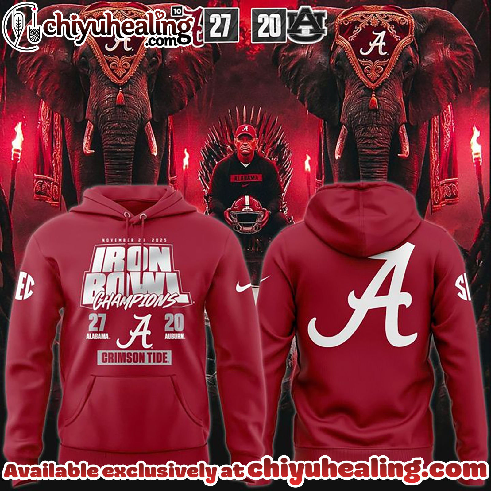 Mens Red Alabama Crimson Tide 2025 Iron Bowl Champions Hoodie, Sweatshirt, Shirt