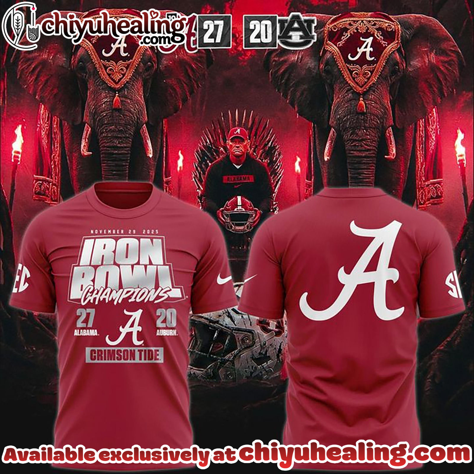 Mens Red Alabama Crimson Tide 2025 Iron Bowl Champions Tshirt, Hoodie, Sweatshirt