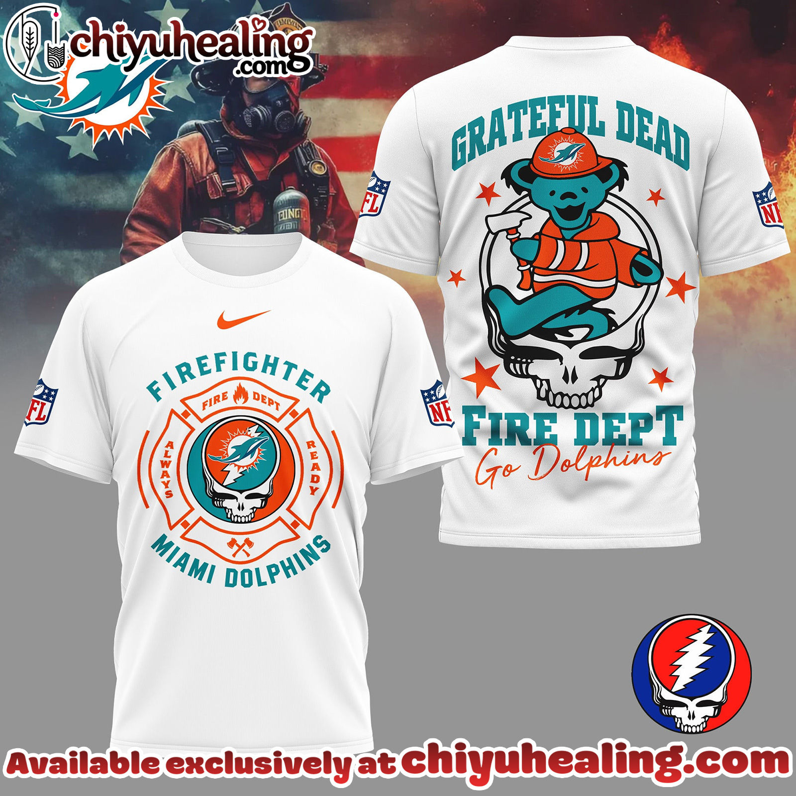 Miami Dolphins Premium NFL Grateful Dead Firefighter 3D Shirt, Hoodie, Sweatshirt