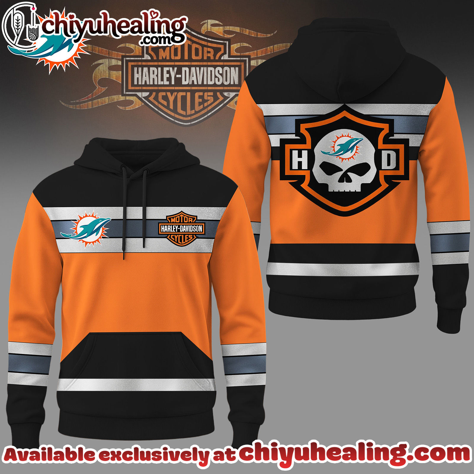 Miami Dolphins Premium NFL Harley-Davidson High Visibility 3D Hoodie, Sweatshirt, Tshirt