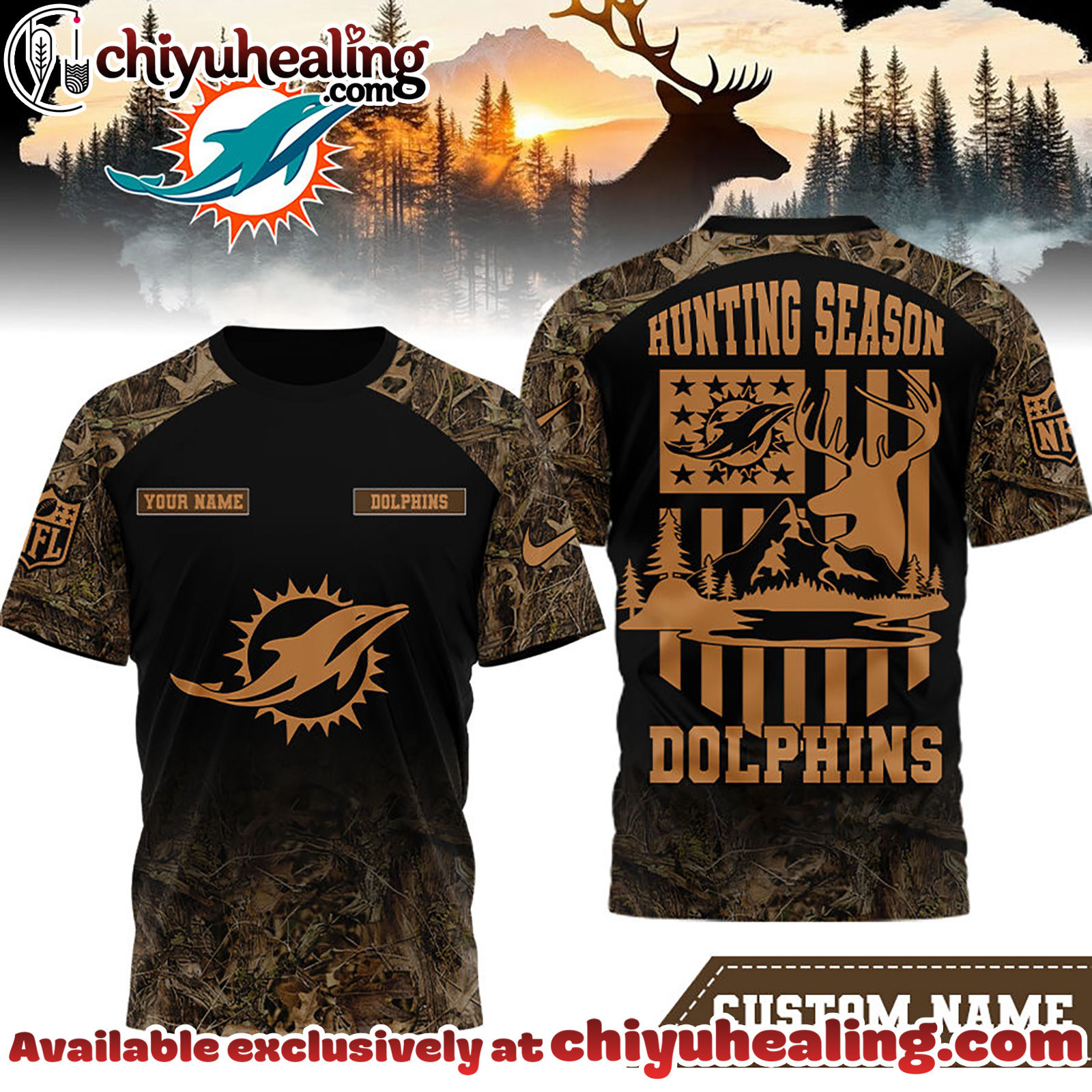 Miami Dolphins Premium NFL Hunting Season 3D Shirt