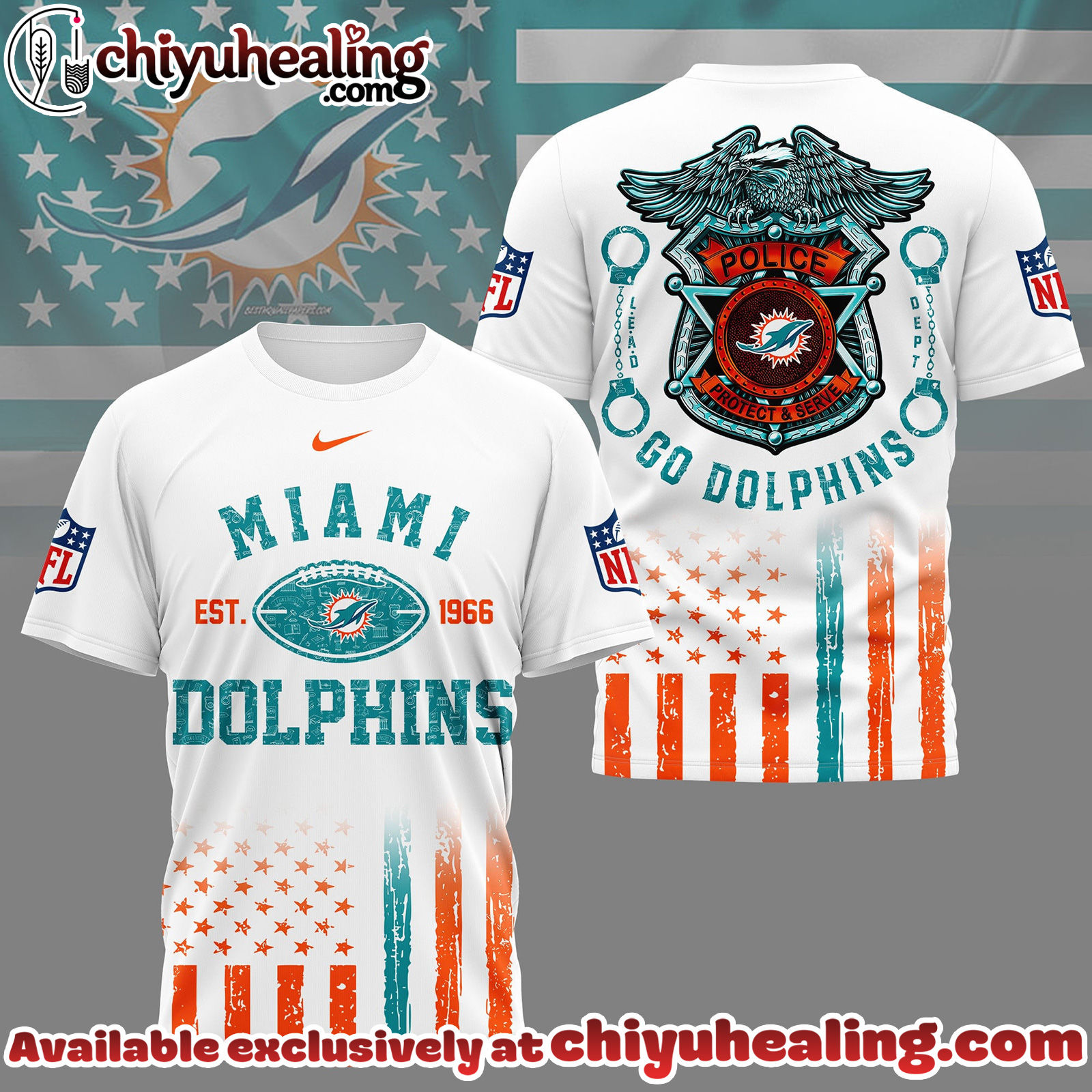 Miami Dolphins Premium NFL Law Enforcement Tribute 3D Shirt