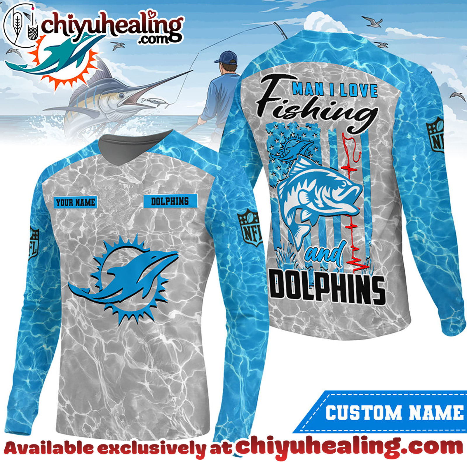 Miami Dolphins Premium NFL Love Fishing Long Sleeve Hoodie, T-shirt, Sweatshirt